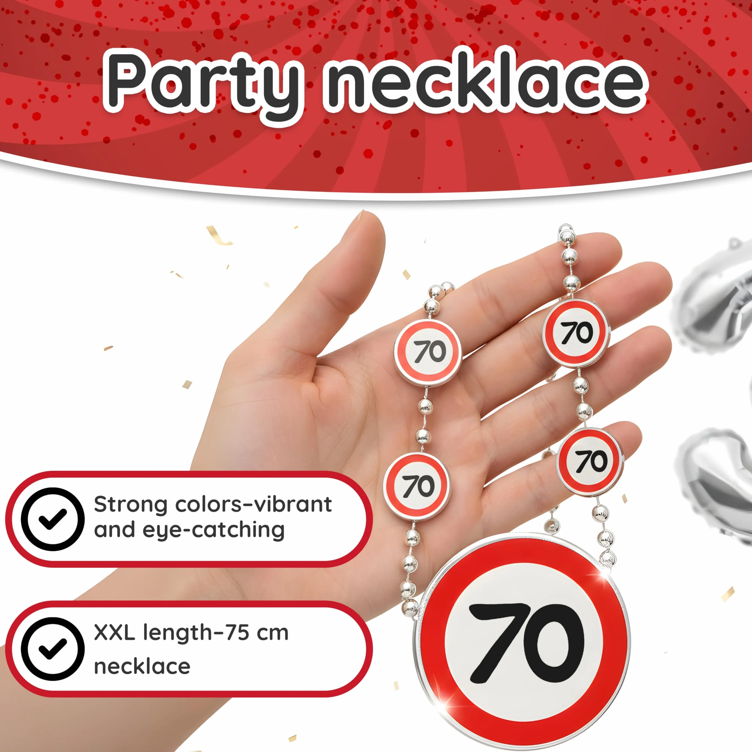 Collana Rossa e Bianca con Numero 30 Stile Cartello Stradale Regalo Compleanno