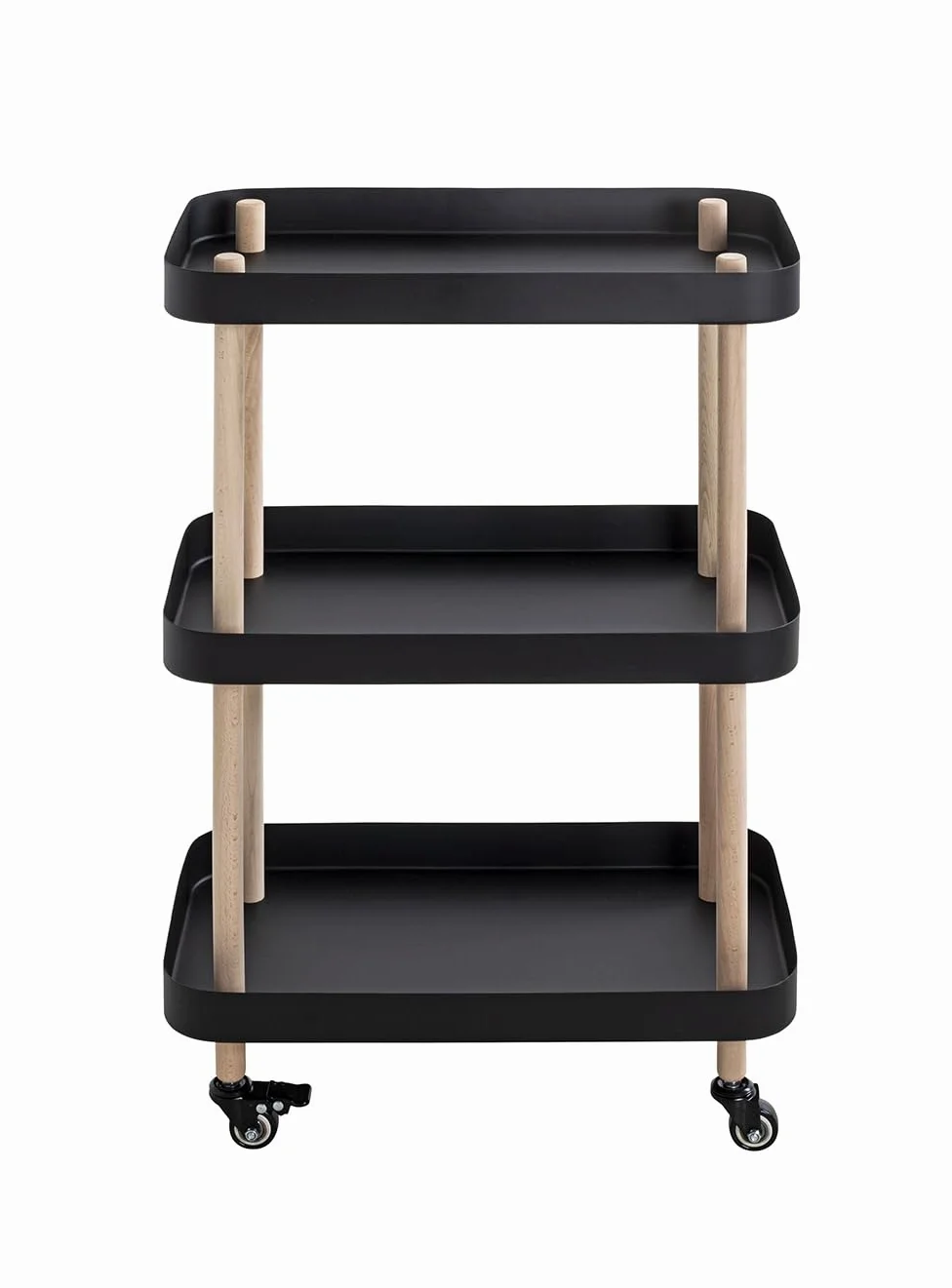 HAKU Tavolino in legno massello su rotelle naturale Base in metallo nero Tavolino da salotto su ruote - Dimensioni: L 50 x A 76 x P 30 cm Stile: Moderno