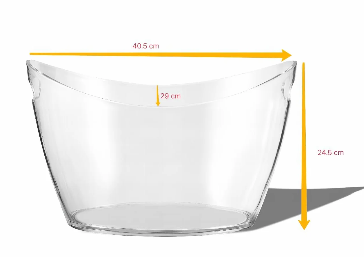 Secchio ghiaccio trasparente | 12L capacità | Manico ergonomico | Anelli salvagoccia integrati | Per vino e bevande | Riutilizzabile e resistente, Trasparente, 40,5 x 29 x 24,5 cm, Plastic