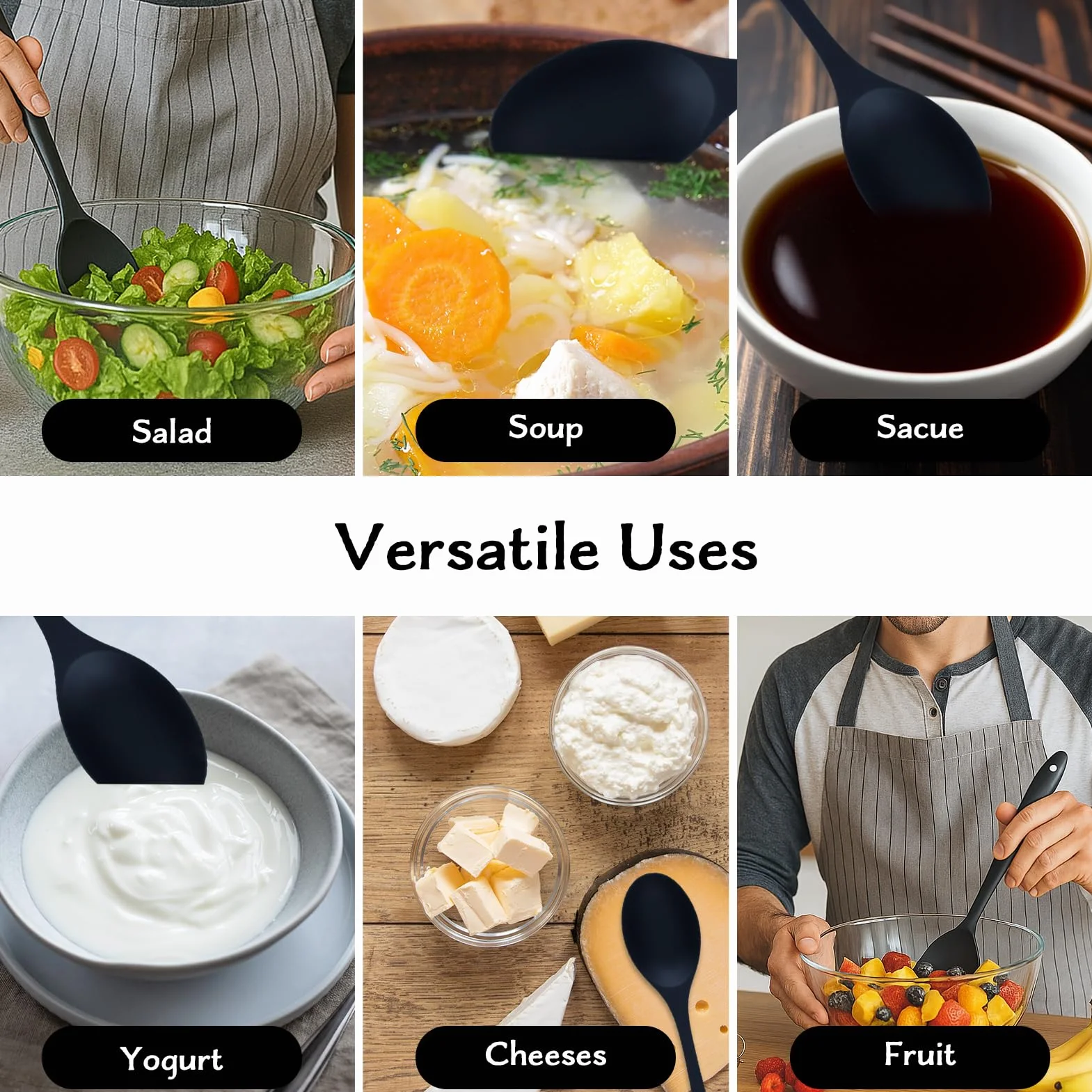 Set di Utensili da Cucina in Silicone 4 Pezzi Cucchiaio da Cucina Antiaderente Mestolo 27,5 cm
