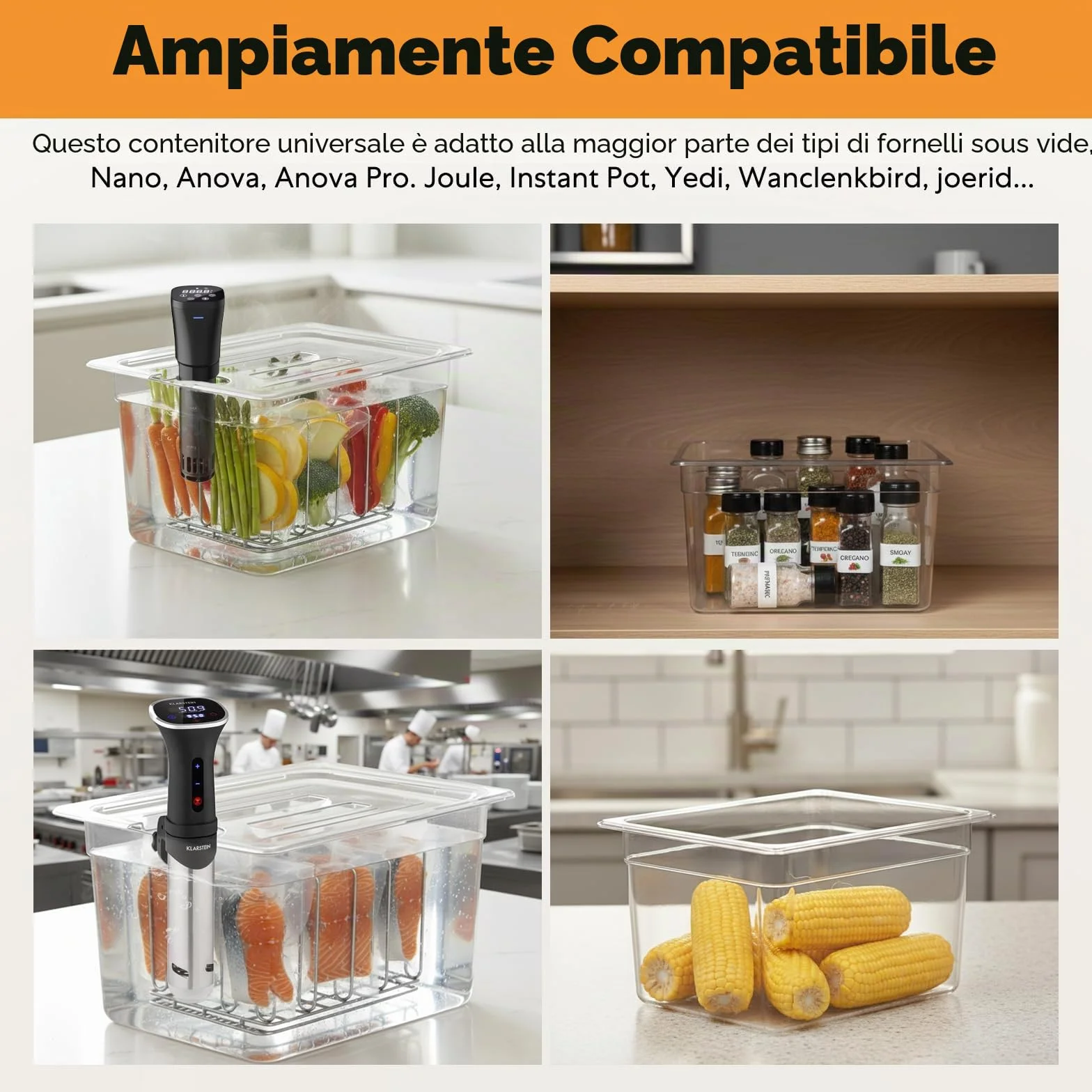 Sous Vide Contenitore 11L con coperchio e rack trasparente multifunzionale senza BPA