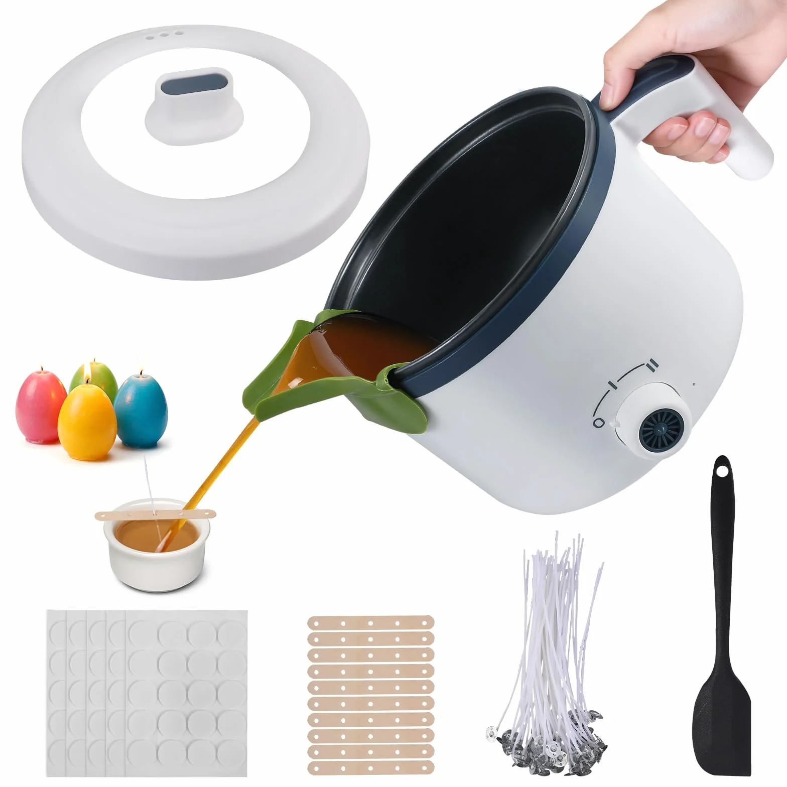 Scalda Cera per Ceretta 18L Kit Candele Fai da Te con Beccuccio Versatore Stoppini Adesivi