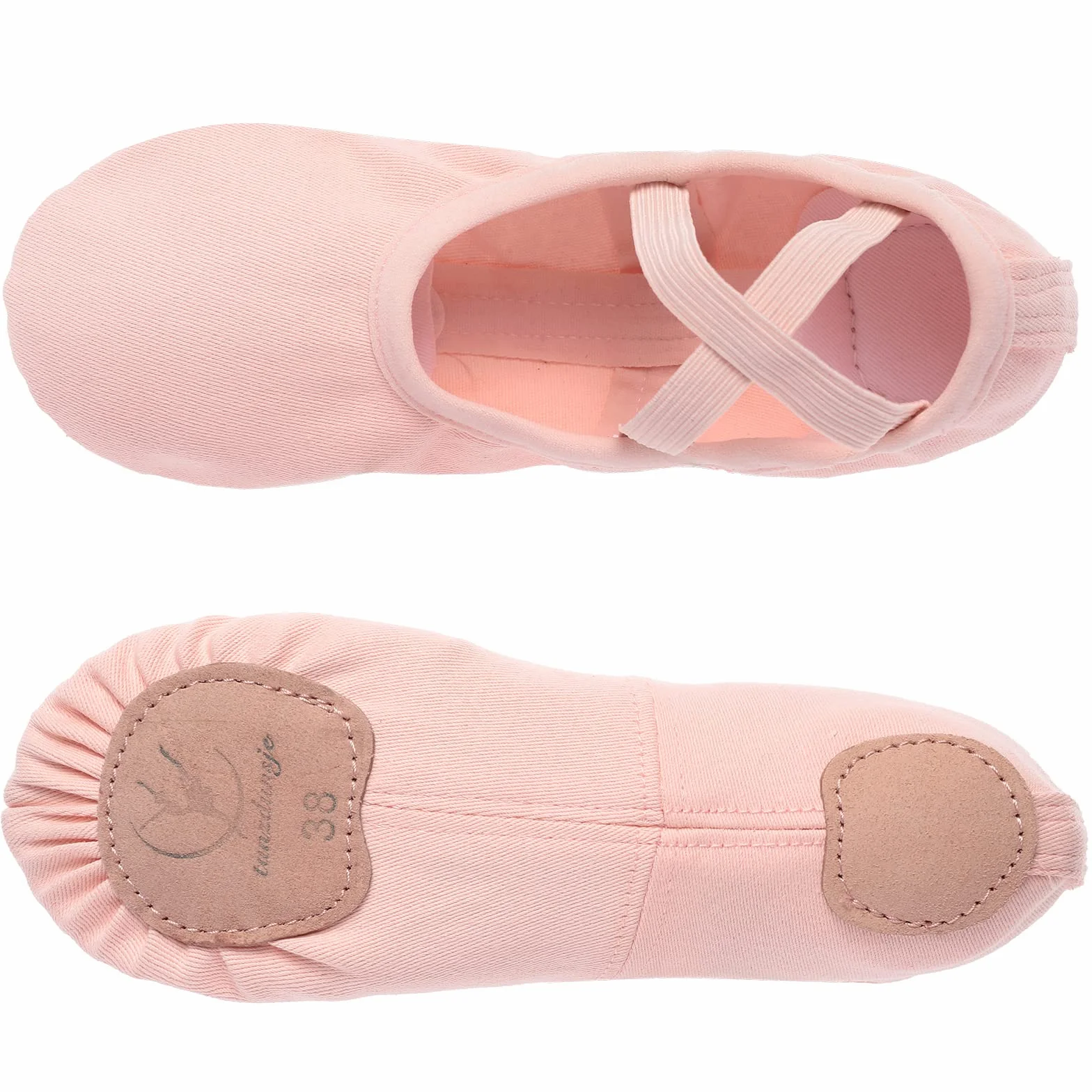Scarpe da Danza Classica in Tela Elasticizzata Suola in Cuoio Crosta per Bambina Ragazze