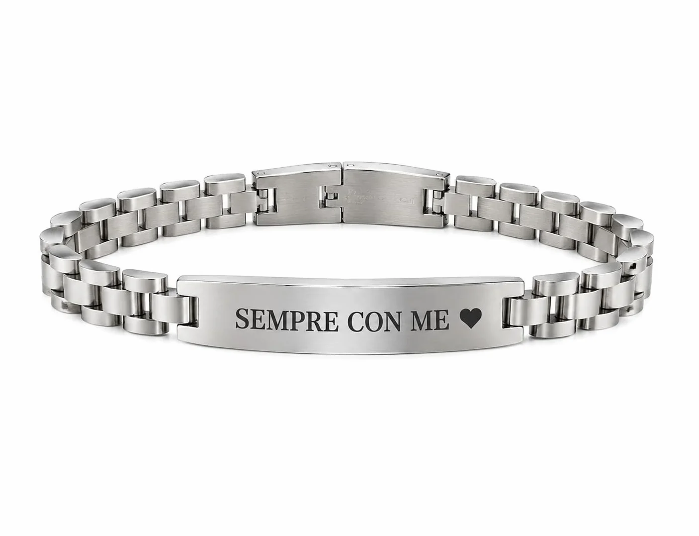 Bracciale Personalizzato Acciaio Inossidabile Uomo Donna Incisione Fronte Retro Nome Data Dedica Idea Regalo