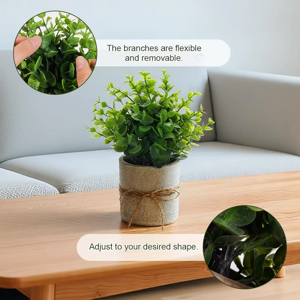 Mini Piante Artificiali di Eucalipto Verde Plastica 4 Pezzi in Vaso per Scrivania Camera Letto