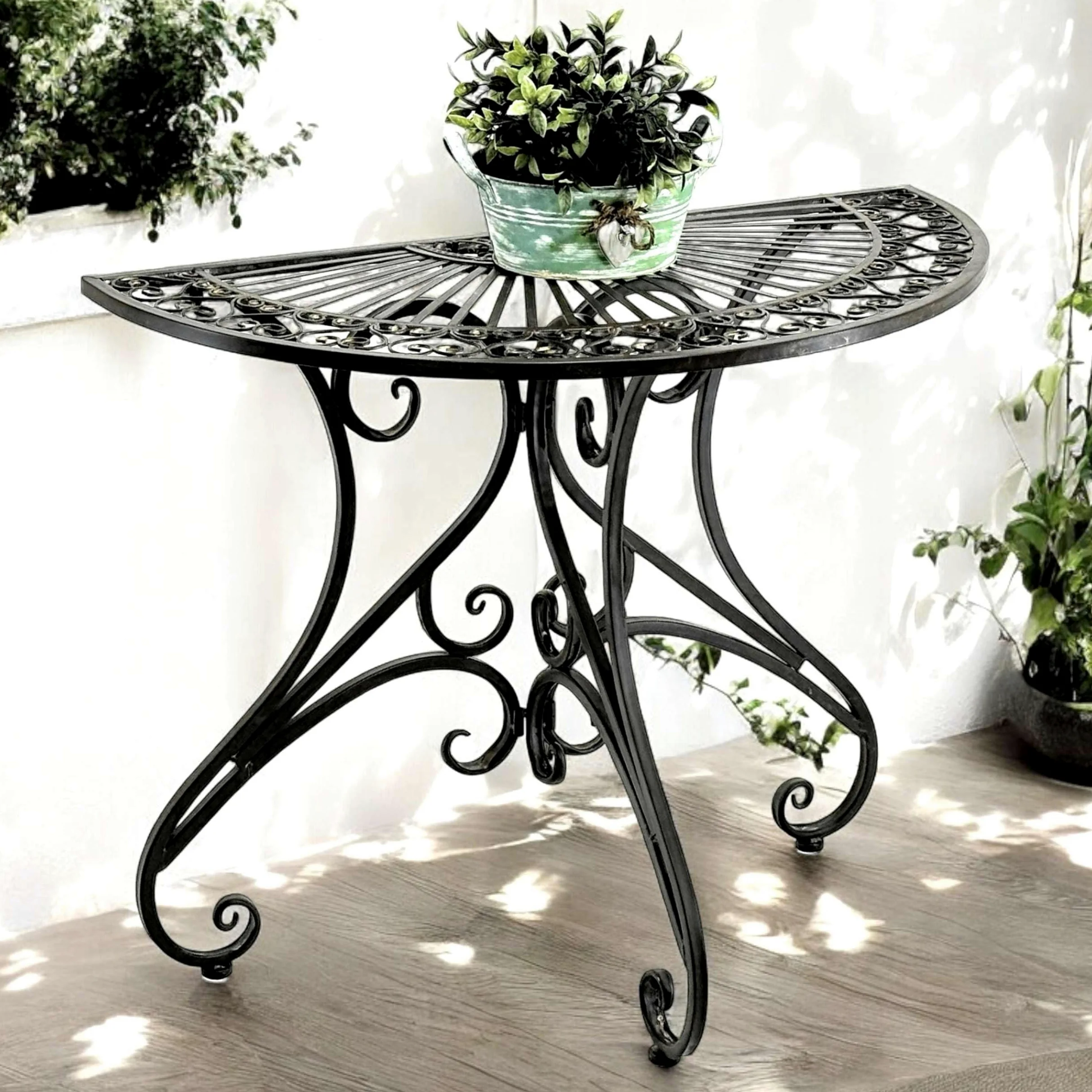 DanDiBo Vigo 19511 - Tavolino da parete semicircolare, in metallo, 90 cm, stile vintage anticato