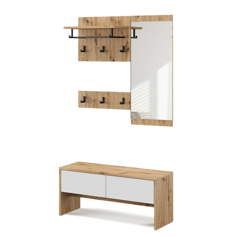 Vicco Armadio da ingresso Selena, Bianco/Artisan, 90 x 40 cm 4 parti, per montaggio a parete per un'organizzazione salvaspazio nell'ingresso