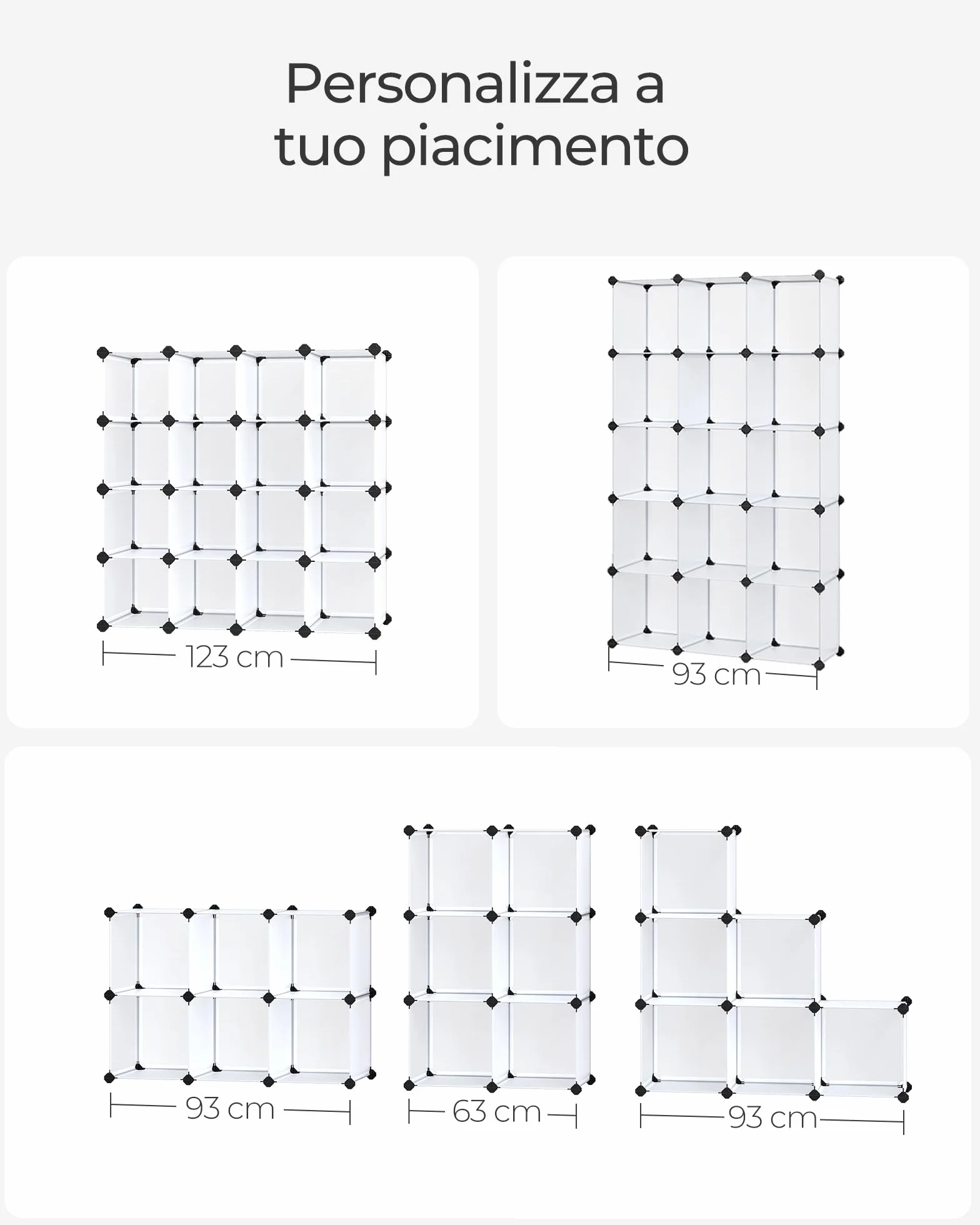 SONGMICS Scarpiera Componibile Scaffale 16 Cubi Modulari 31 x 123 x 123 cm Bianco LPC44L