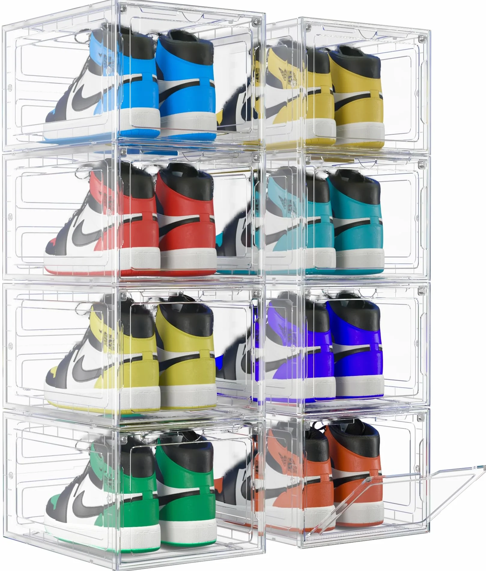 Confezione Da 8 Scatole Portascarpe Trasparenti Impilabili in Plastica per Esposizione Scarpe Fino EU 47