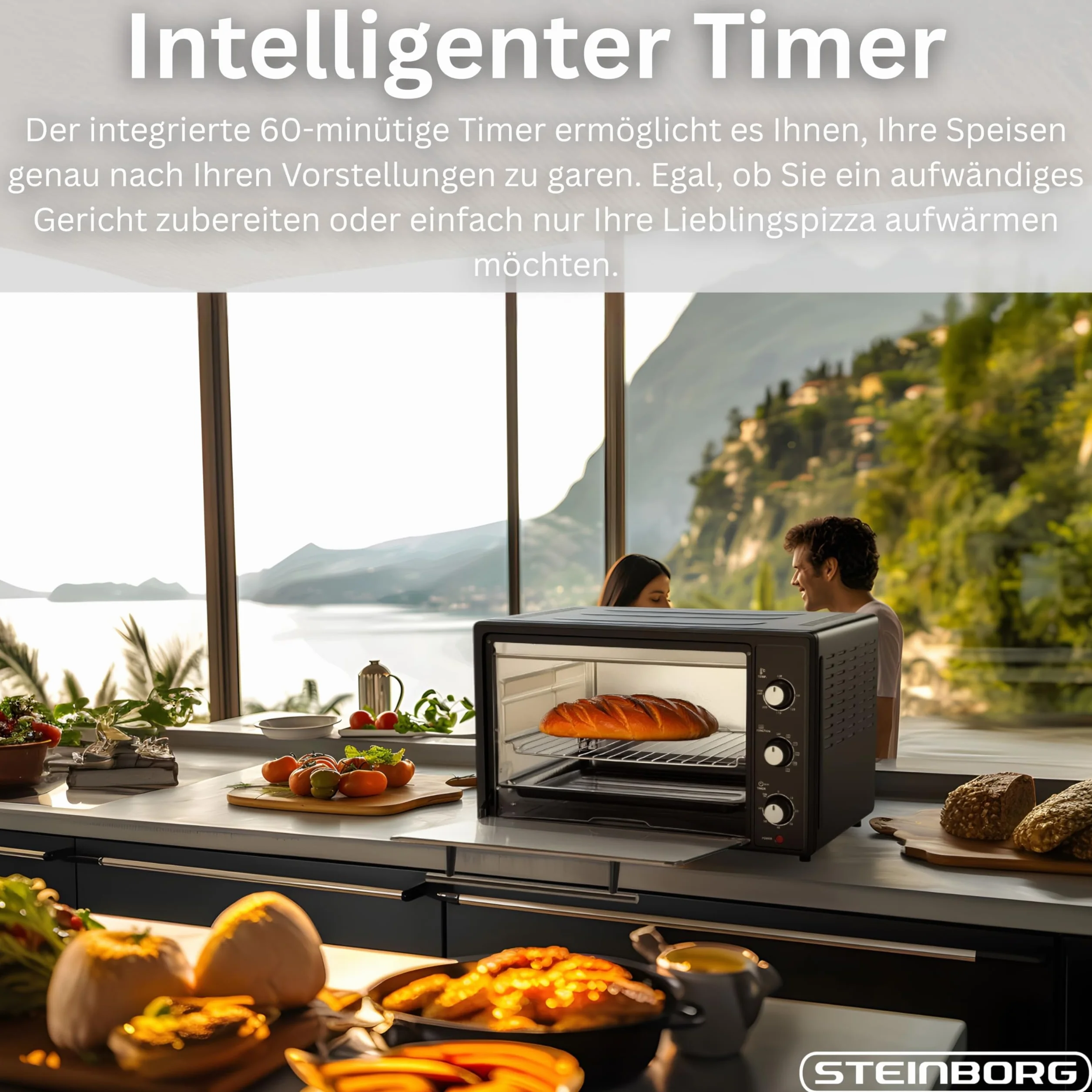 Forno da 45 litri con convezione, spiedino elettrico | 1800 Watt | forno a convezione | forno per pizza | illuminazione interna | teglia e griglia
