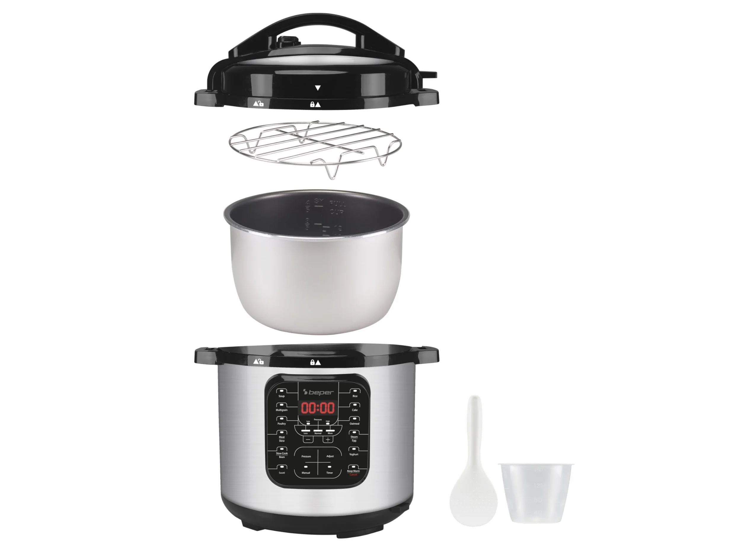 BEPER P101COS001 Pentola a Pressione Elettrica 6L 15 Programmi Acciaio Inossidabile Multicooker Slow Cooker