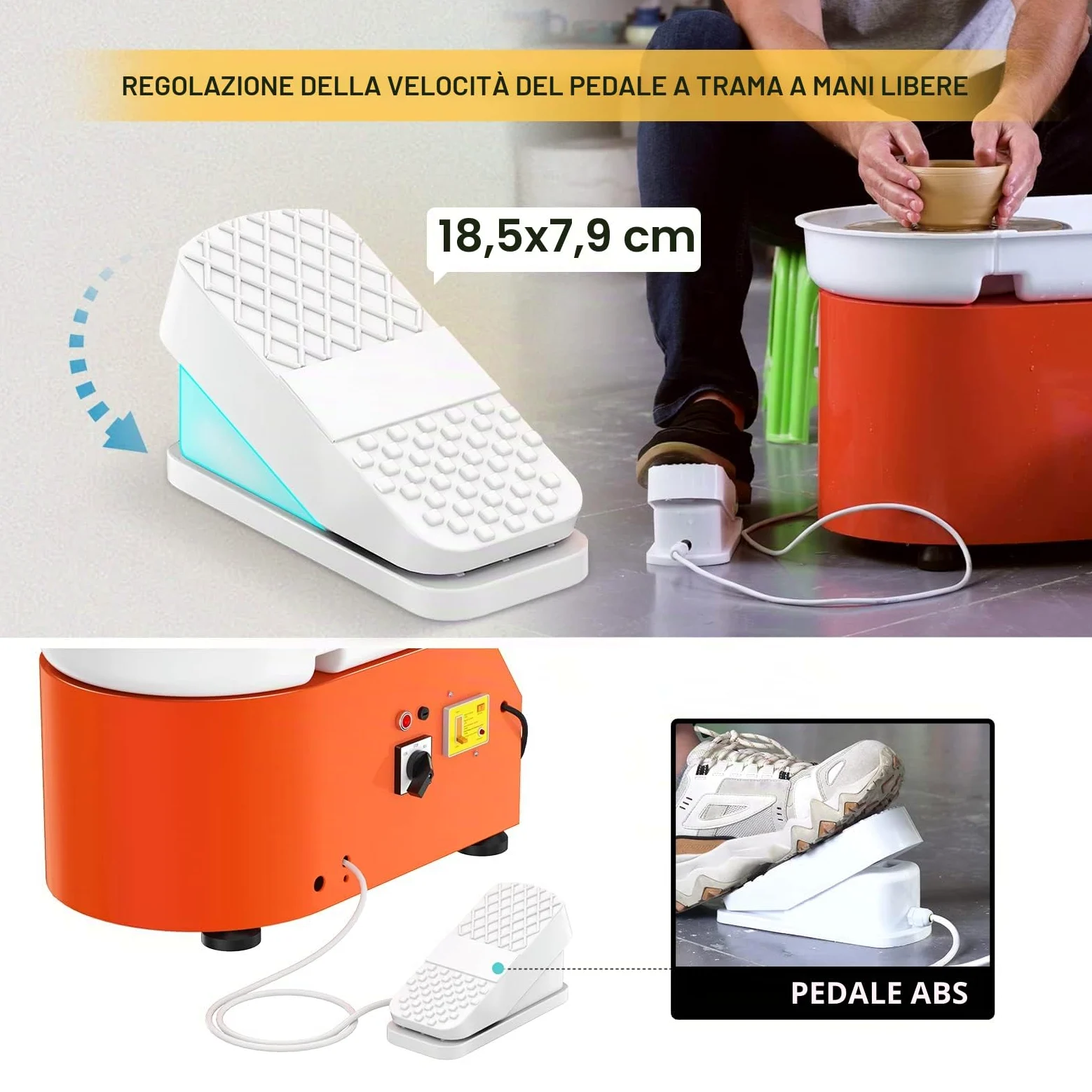 Tornio Ceramica Elettrico, 350W 25CM Tornio per Argilla Macchina con Bacino ABS Rimovibile, Pedale e Strumenti di Modellazione, Ruota di Ceramica che Forma Macchina