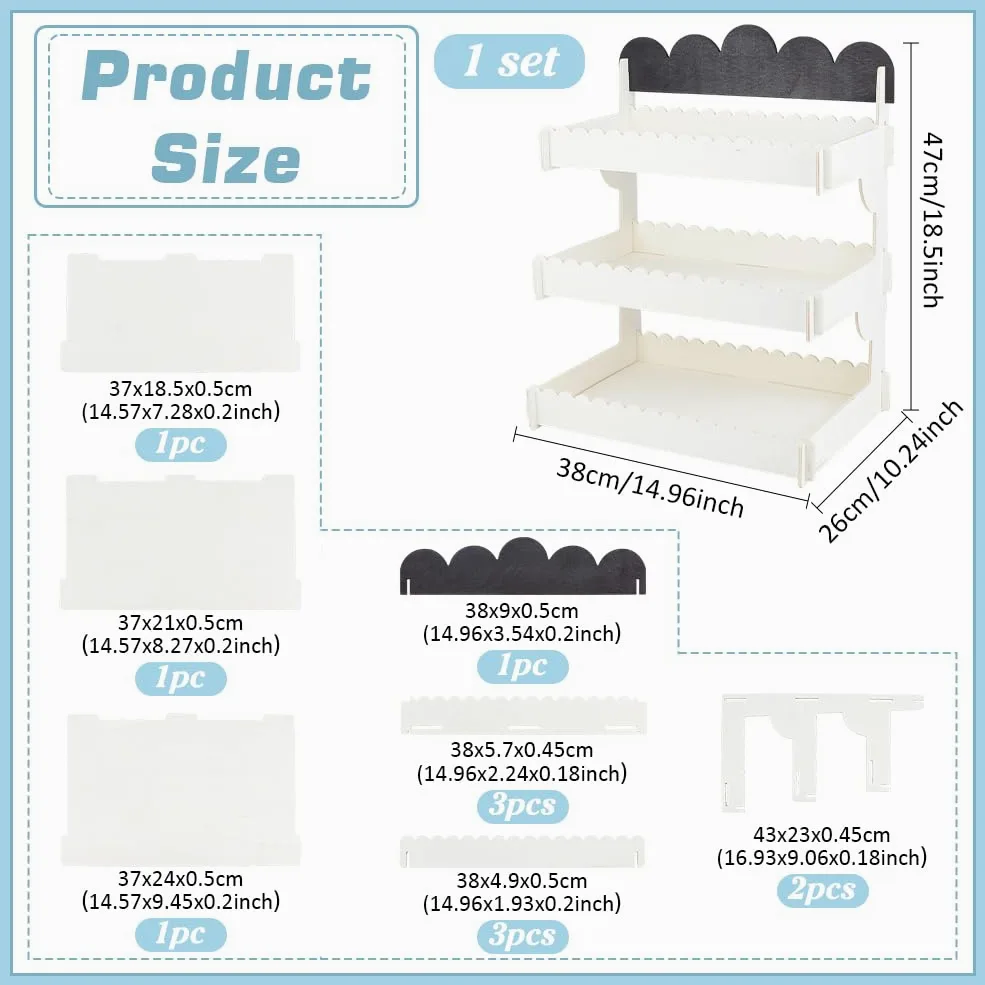 PH PandaHall Espositore per biscotti a 3 ripiani in legno di pino, supporto per dessert, cupcake, panetteria, snack, con lavagna per venditori, fiere, mercati, eventi, feste, decorazione