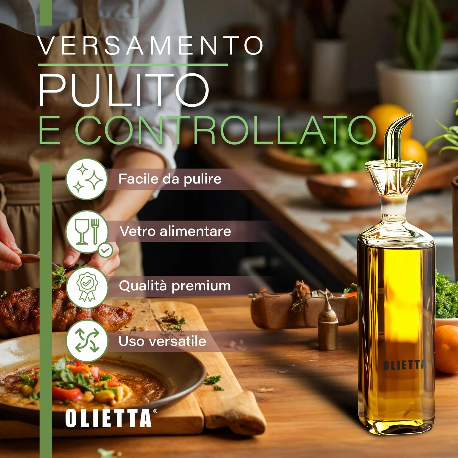 Olietta Oliera da Tavola Salvagoccia in Vetro per Olio e Aceto 500ml 0,5 litri