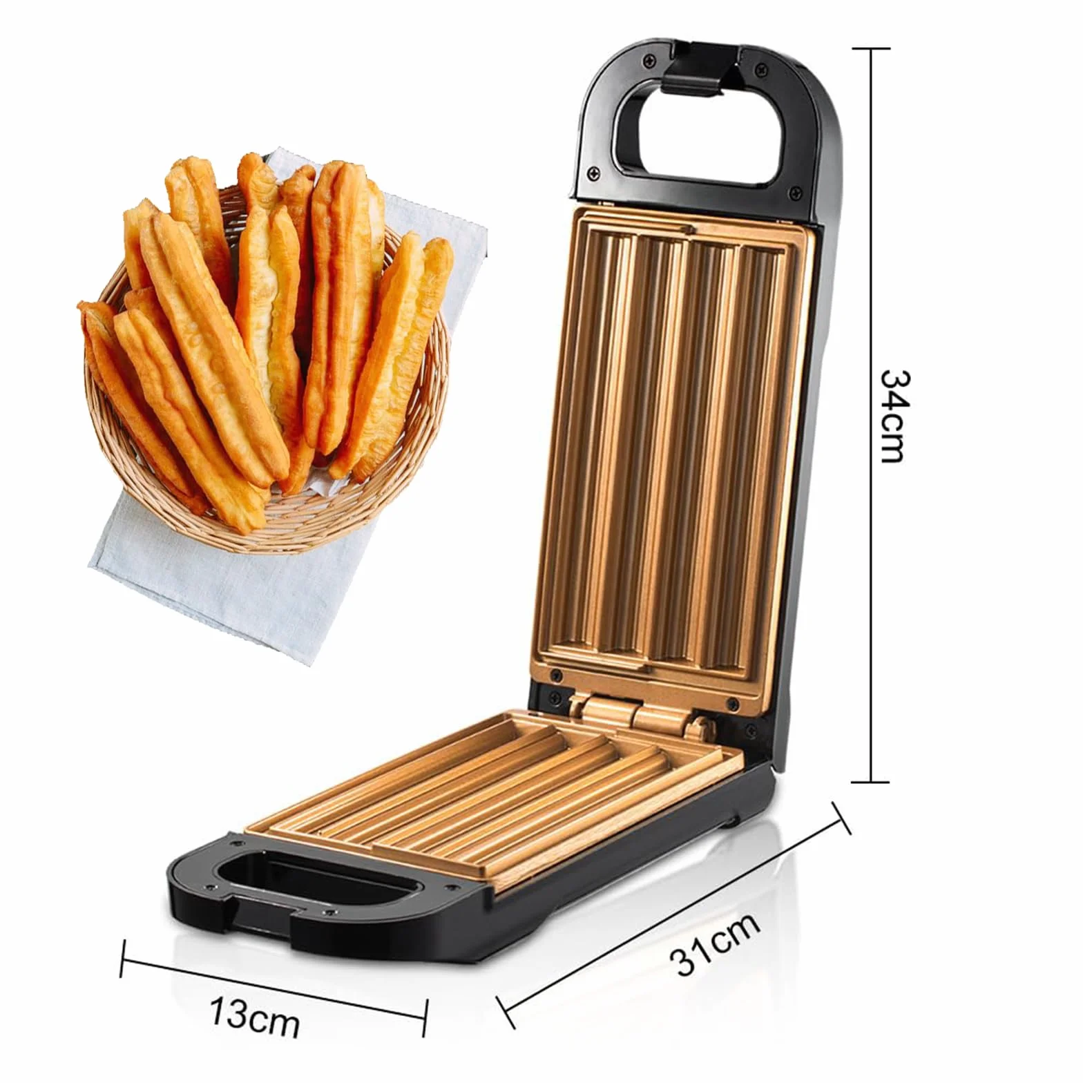 Macchina per Churro da 850 W, Macchina per Churro Elettrica, Produzione Rapida in 10 Minuti 4 Churros con Padella Antiaderente per Ciambelle Spagnole Sane Senza Olio, Apparecchio per Snack e Dessert