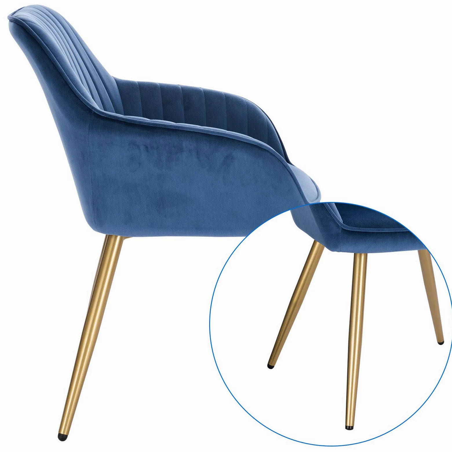 Lestarain Sedia Poltroncina da Sala Pranzo, Sedie Moderne da Cucina con Schienale e Braccioli, in Velluto, per Camera da Letto Soggiorno, Gambe Metalliche d'Oro Blu