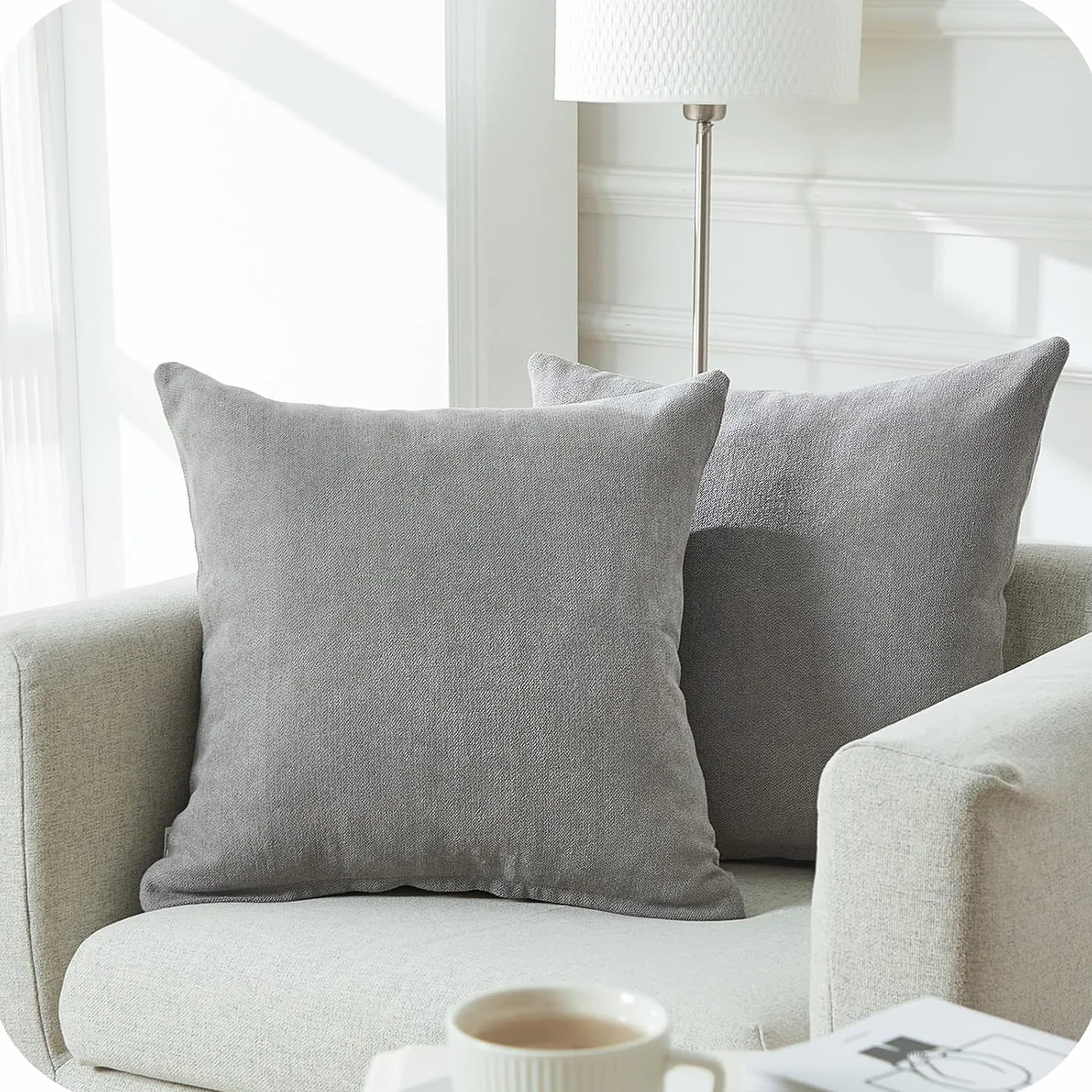 Topfinel Federe Cuscini Comode in Ciniglia per Divano, Copricuscini Decorativi Letto Arredo casa, Fodere cuscino Tinta unita per Soggiorno Camera Balcone Esterno, 2 Pezzi, 60x60 cm Grigio