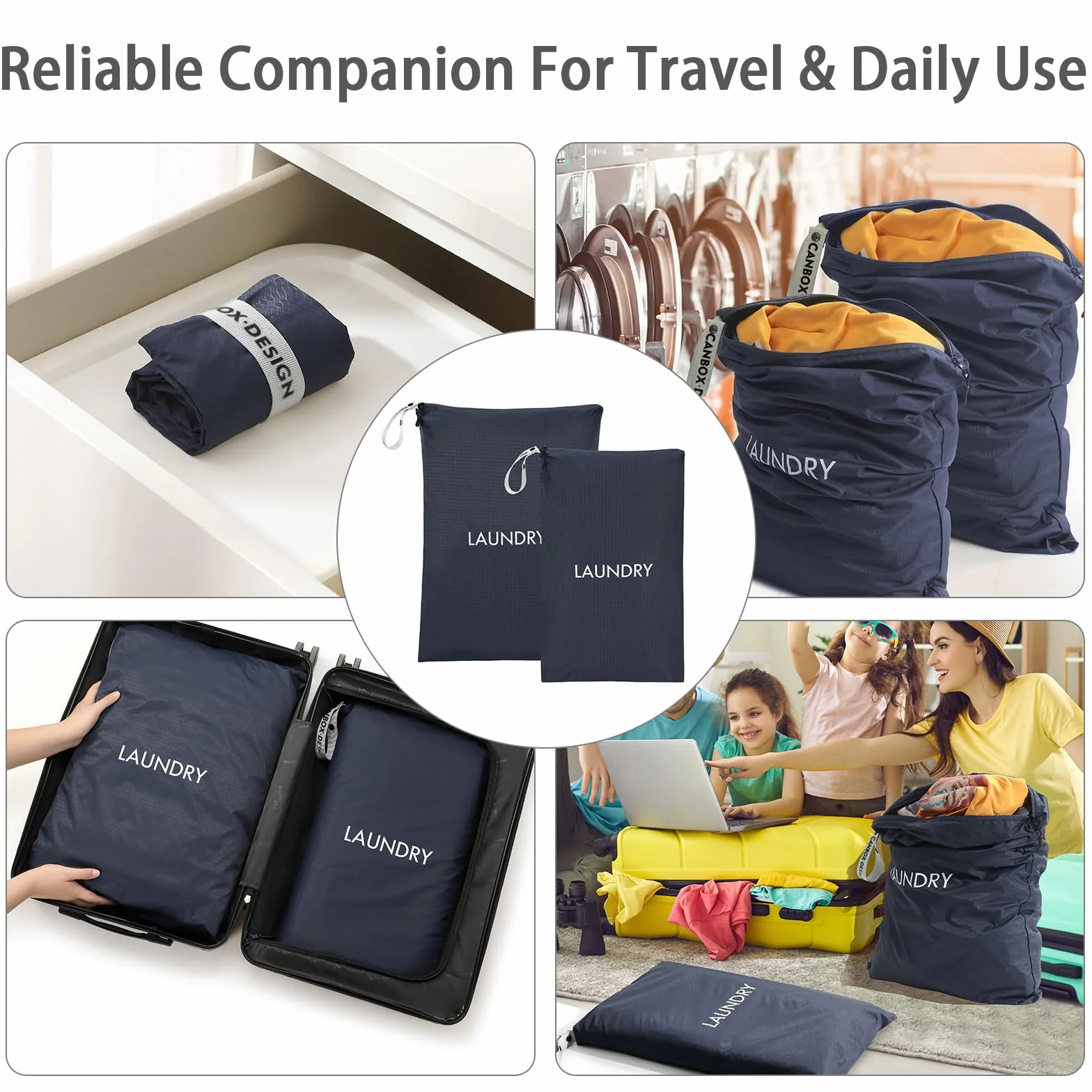 Sacchi da Biancheria, Impermeabile Sacchi di Nylon con Zip, Grande Capacità Sacco Lavanderia Sporca da Viaggio, Riutilizzabile Sacchetto Organizer per Gym, 60 x 45/55 x 35 cm, 2 Pezzi