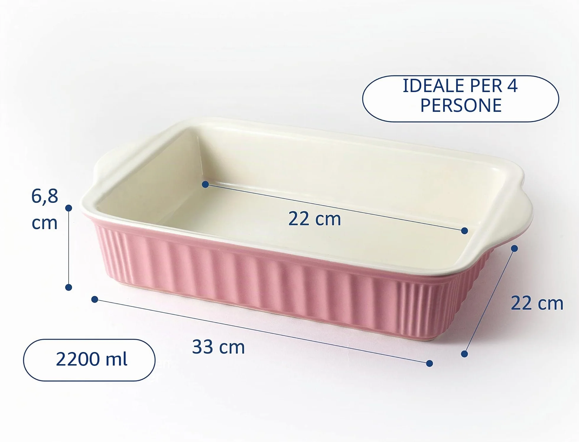 Hanseküche Casseruola in ceramica di alta qualità - Ideale per lasagne, sformati o tiramisù, grande casseruola, pirofila da forno, lasagne rettangolari (rosa)
