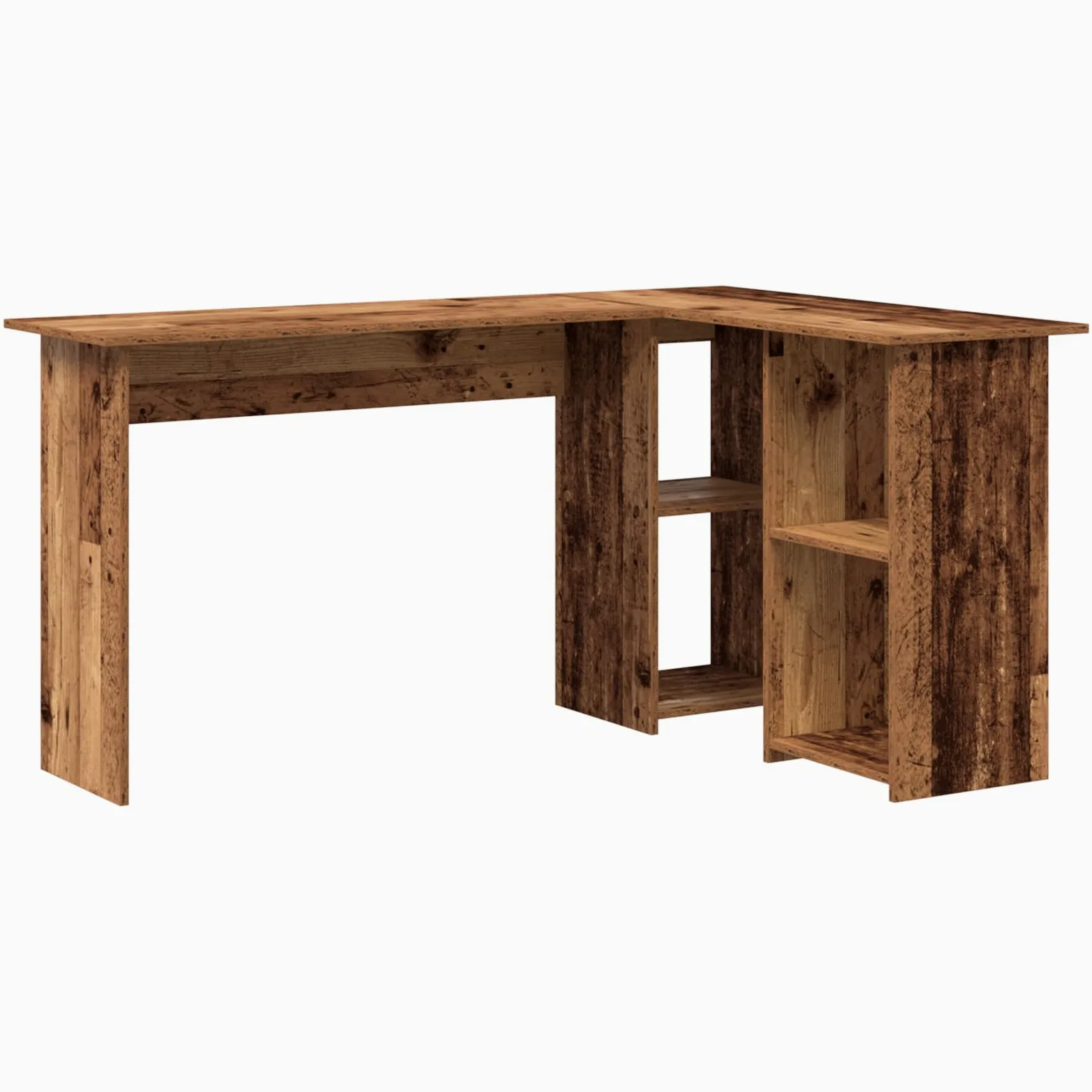 Scrivania per computer a forma di L con effetto legno antico e 3 ripiani integrati, scrivania per casa e ufficio, 120 cm x 75 cm, in robusto legno, postazione di lavoro ergonomica