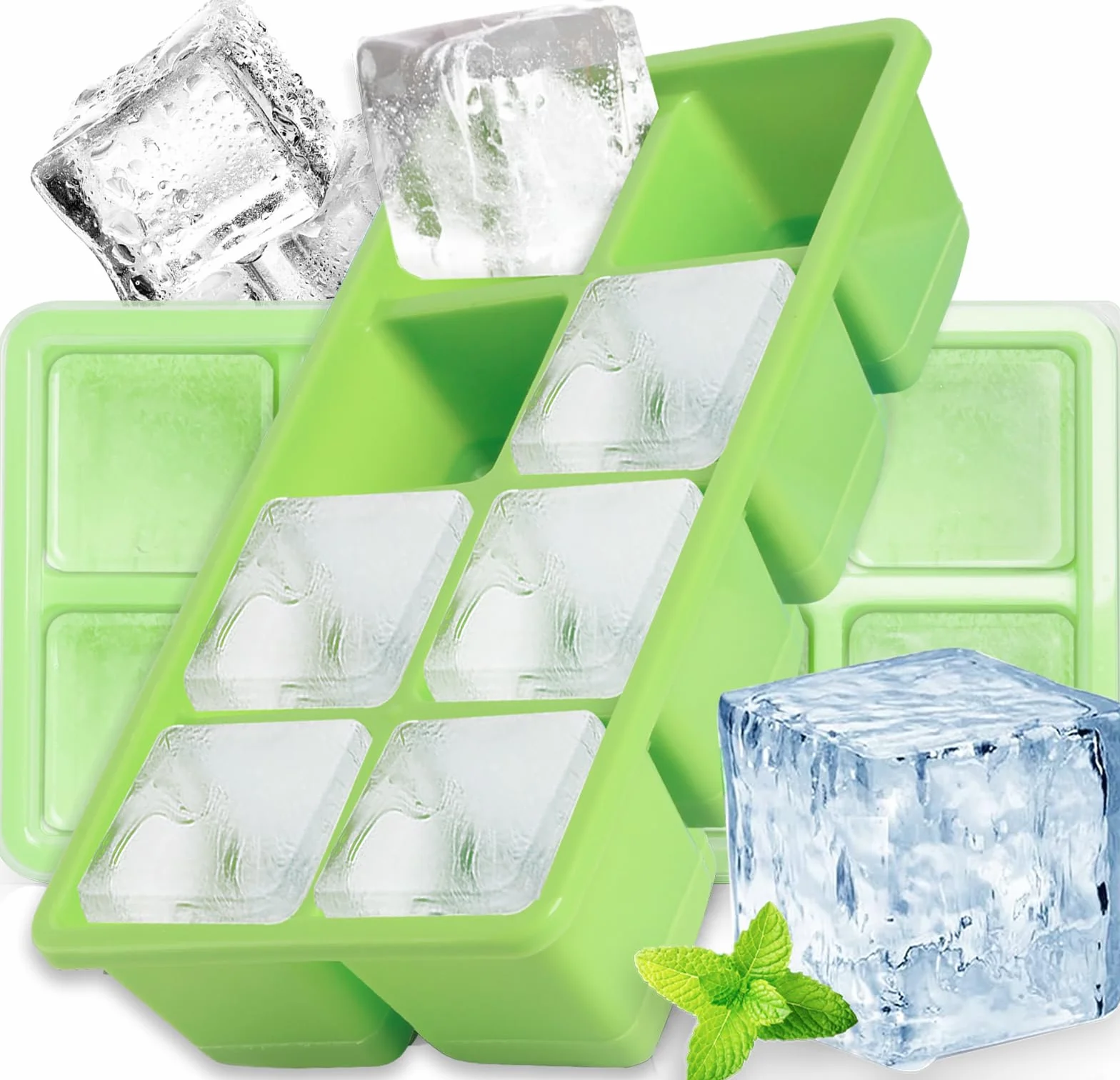 Furnsii Stampo Cubetti Ghiaccio XXL Silicone con Coperchio 2 Pezzi Senza BPA