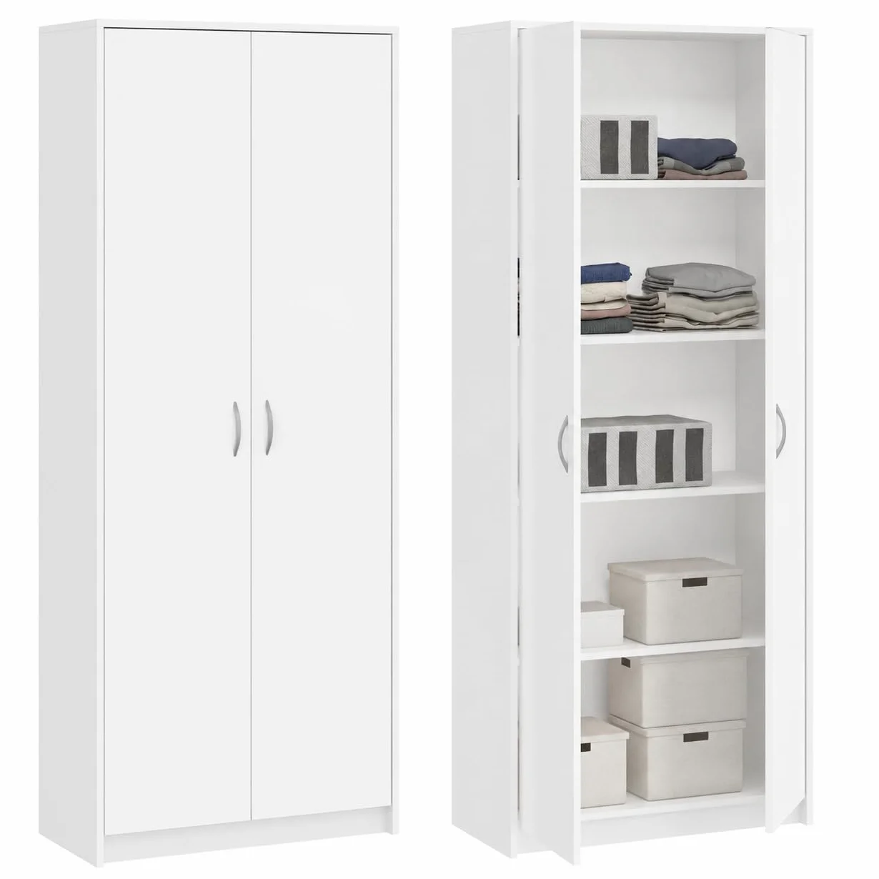 Armadio multifunzionale per la casa, armadio guardaroba, da ufficio e per documenti con 2 ante e 5 scomparti, 180 x 74 x 35 cm (Bianco)