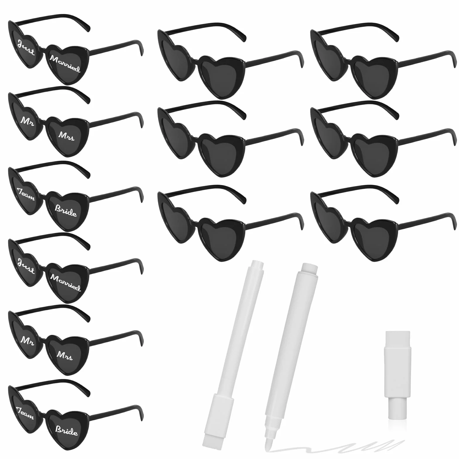 Set di 12 occhiali da sole a forma di cuore fai da te con 2 penne, occhiali da sole per matrimonio, jga, occhiali hippie, a forma di cuore, per feste, matrimoni, carnevale, Halloween