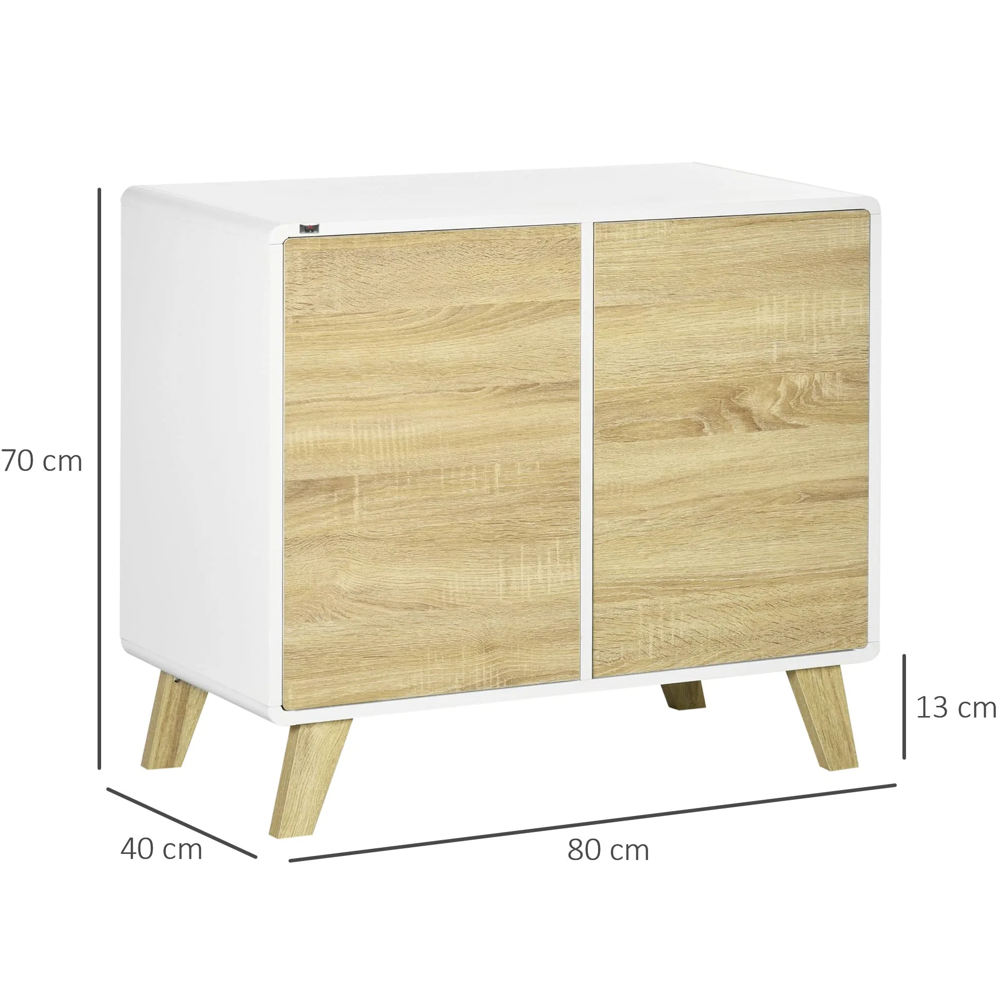 HOMCOM Mobile Multiuso con 2 Ante, Mobile Multiuso con Ante a Pressione e Mensole Regolabili, Mobiletto Salotto e Camera in Legno, 80x40x70cm, Bianco e Quercia