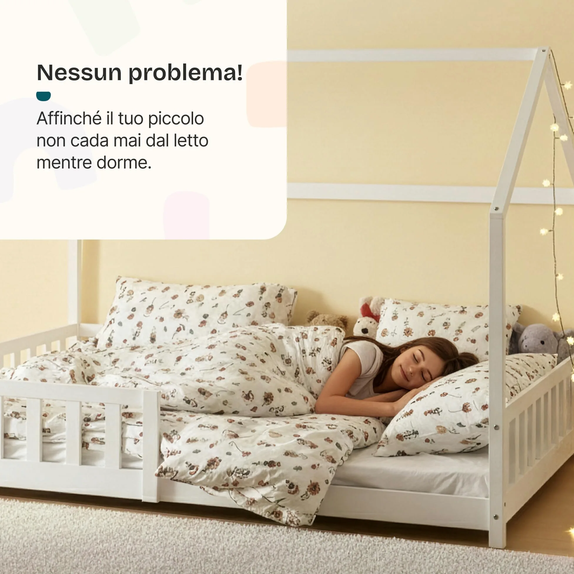 [en.casa] Letto per Cameretta Lettino a Forma di Casetta con Sbarre Letto Piazza e Mezza per Bambini Struttura in Legno di Pino 120 x 200 cm Bianco