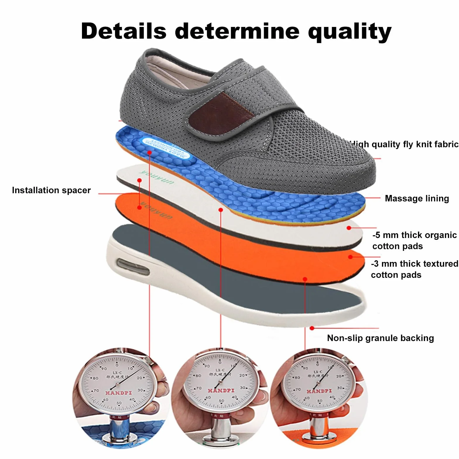 Scarpe Diabetiche da Uomo,Extra Large Hook&Loop Scarpe Salutari Antiscivolo Ortopediche Adatte A Persone Anziane con Dolore Ai Nervi dei Piedi