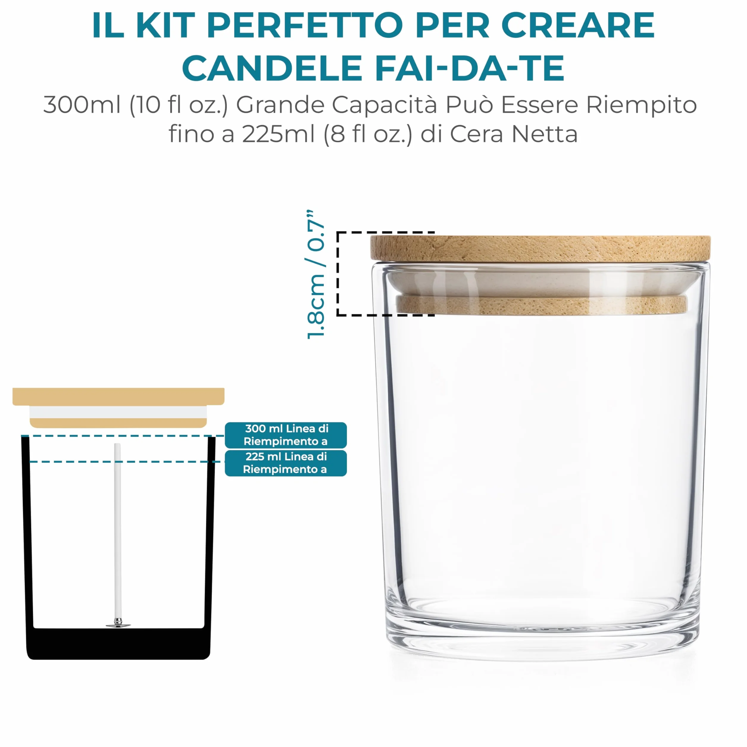 Winter Shore Barattolo di Vetro 300 ml con Coperchio di Bambù 16 Pezzi Kit per Candele