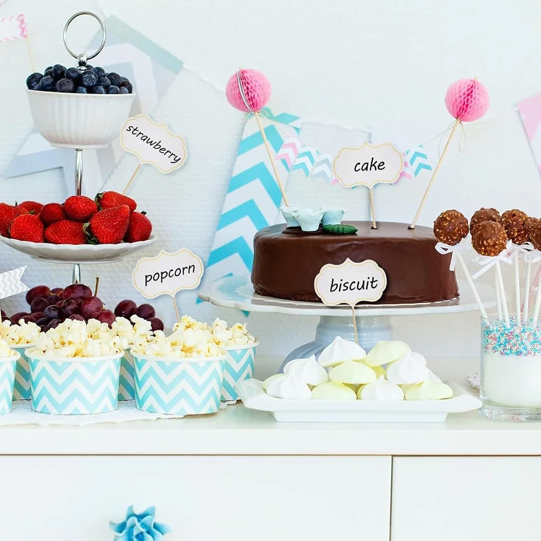 Stuzzicadenti Decorativi 50 Pezzi, Etichette Alimentari per Dolci, Targhette Buffet Formaggio, Bianco