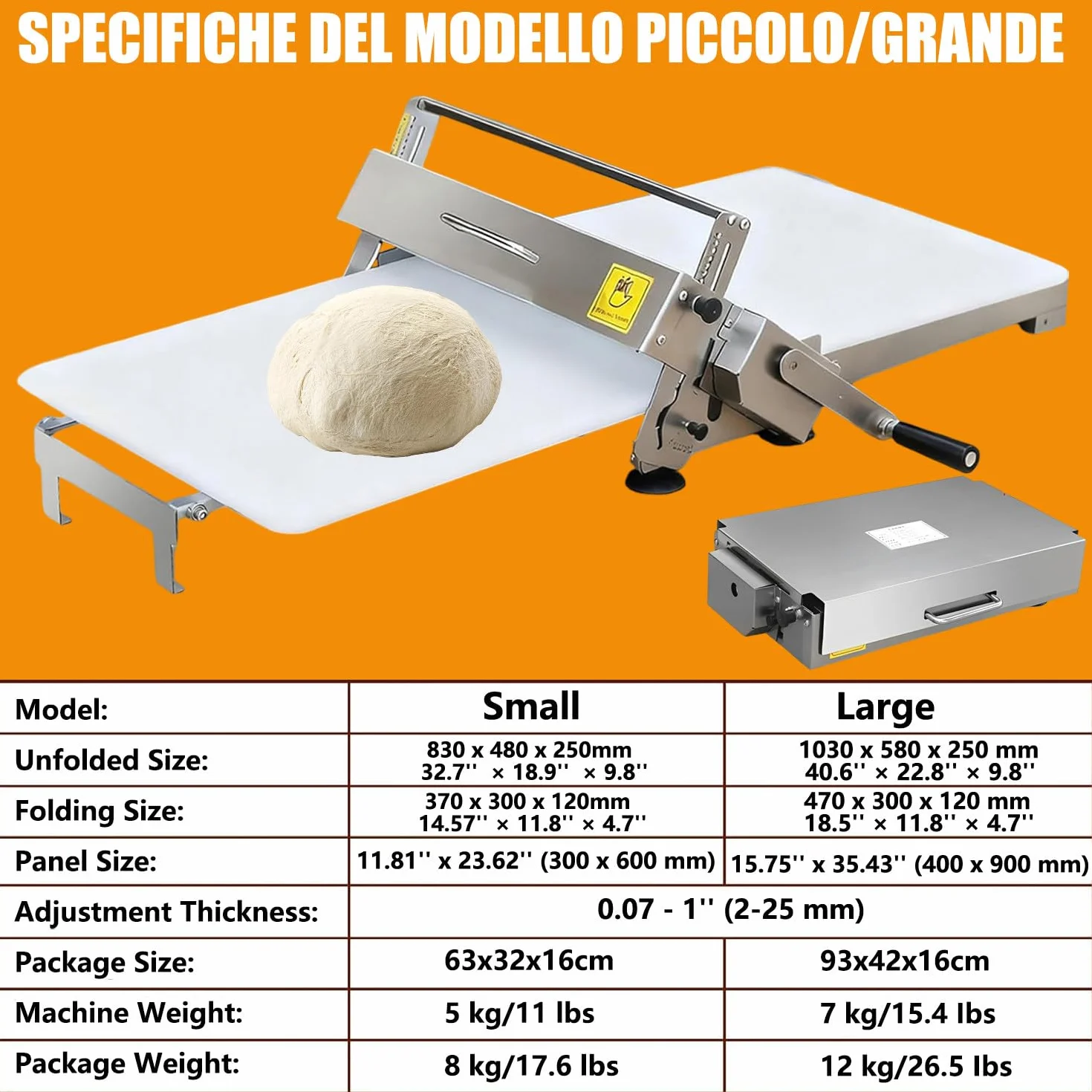 Sfogliatrice Pieghevole Professionale per Pasta Sfoglia e Croissant Laminatrice Compatta Acciaio Inox Large