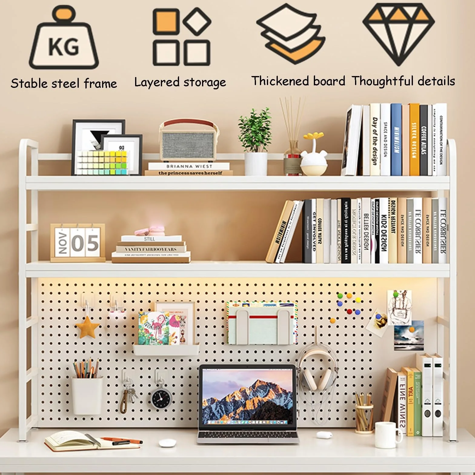 Scaffale da Scrivania regolabile, 2 livelli Libreria da scrivania, organizer da scrivania in Legno Scaffale da Espositore Per ufficio per casa e ufficio (A, 70cm)