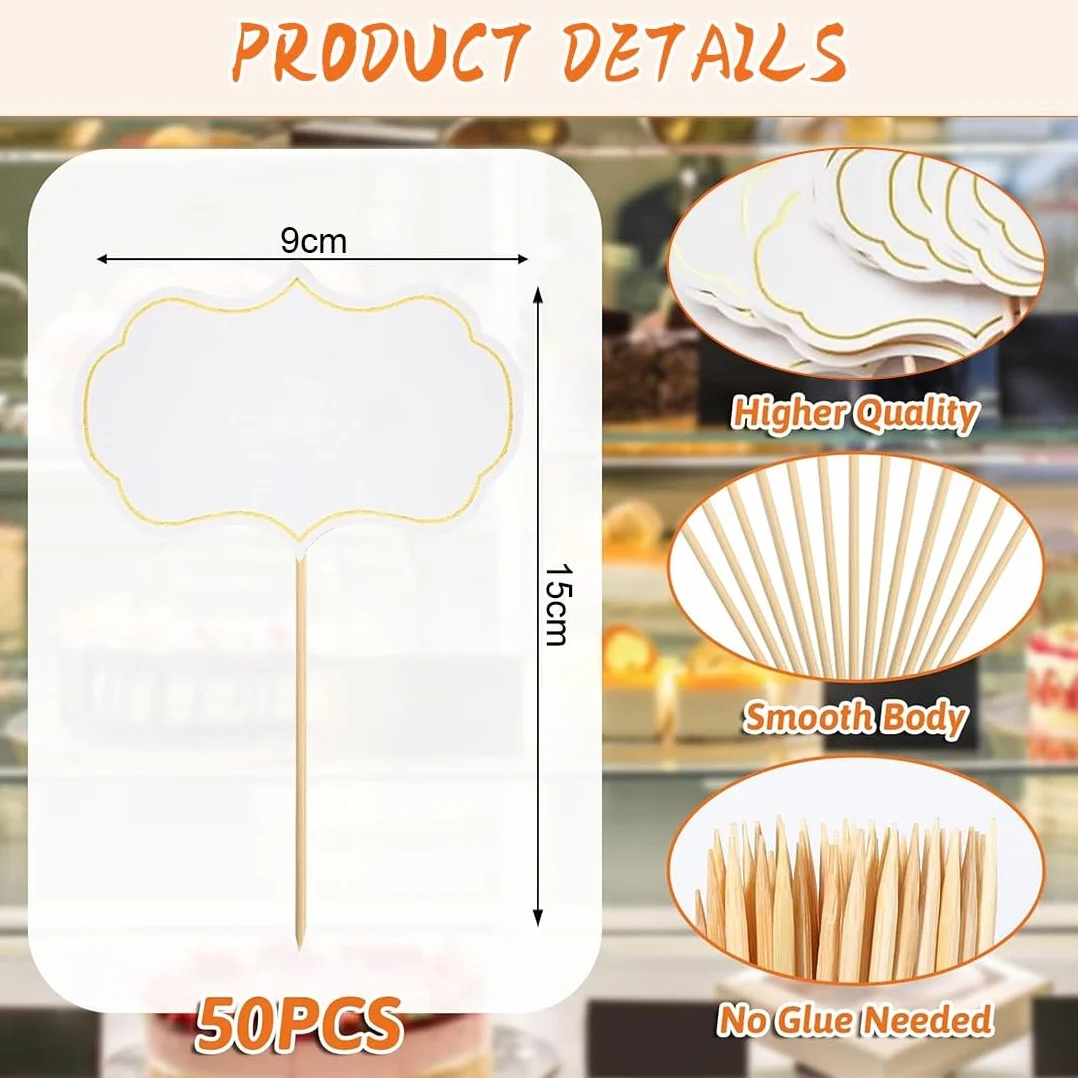 Stuzzicadenti Decorativi 50 Pezzi, Etichette Alimentari per Dolci, Targhette Buffet Formaggio, Bianco
