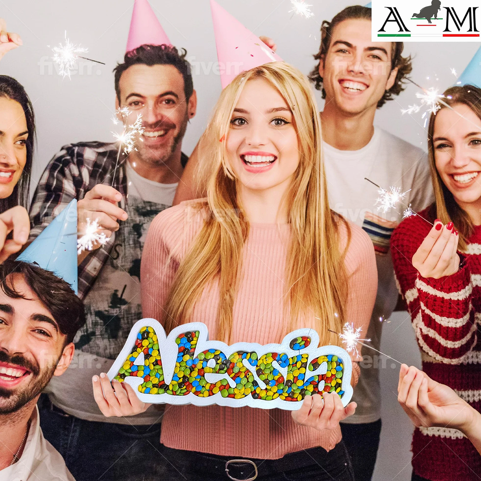 A&M Nome Polistirolo Portaconfetti Personalizzato per Battesimo o Prima Comunione - Decorazione Scritta da Tavolo o Parete