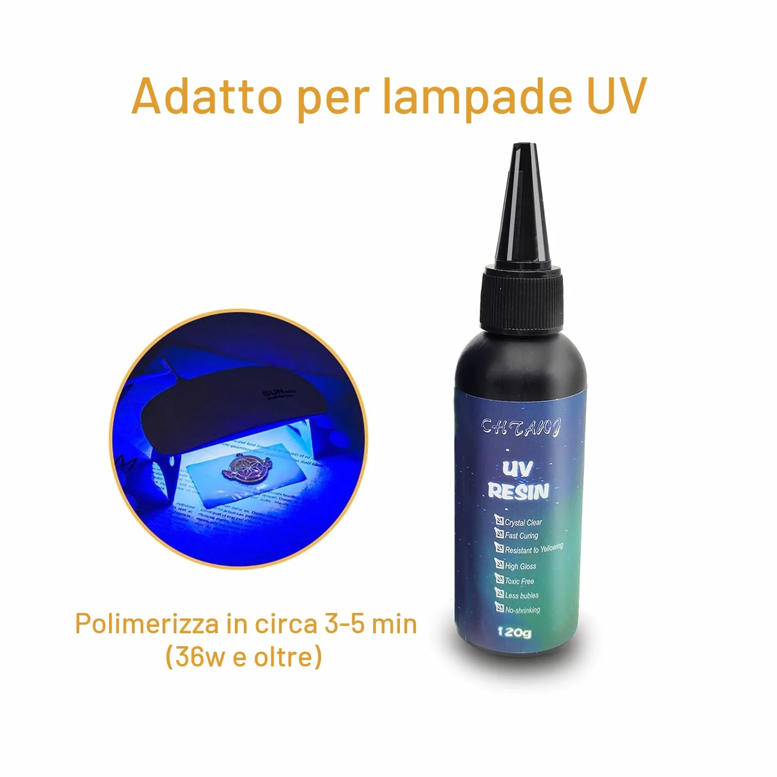 Resina UV Trasparente 120g Colla Epossidica Cristallina Polimerizzazione Ultravioletti per Gioielli Stampi Decorazioni
