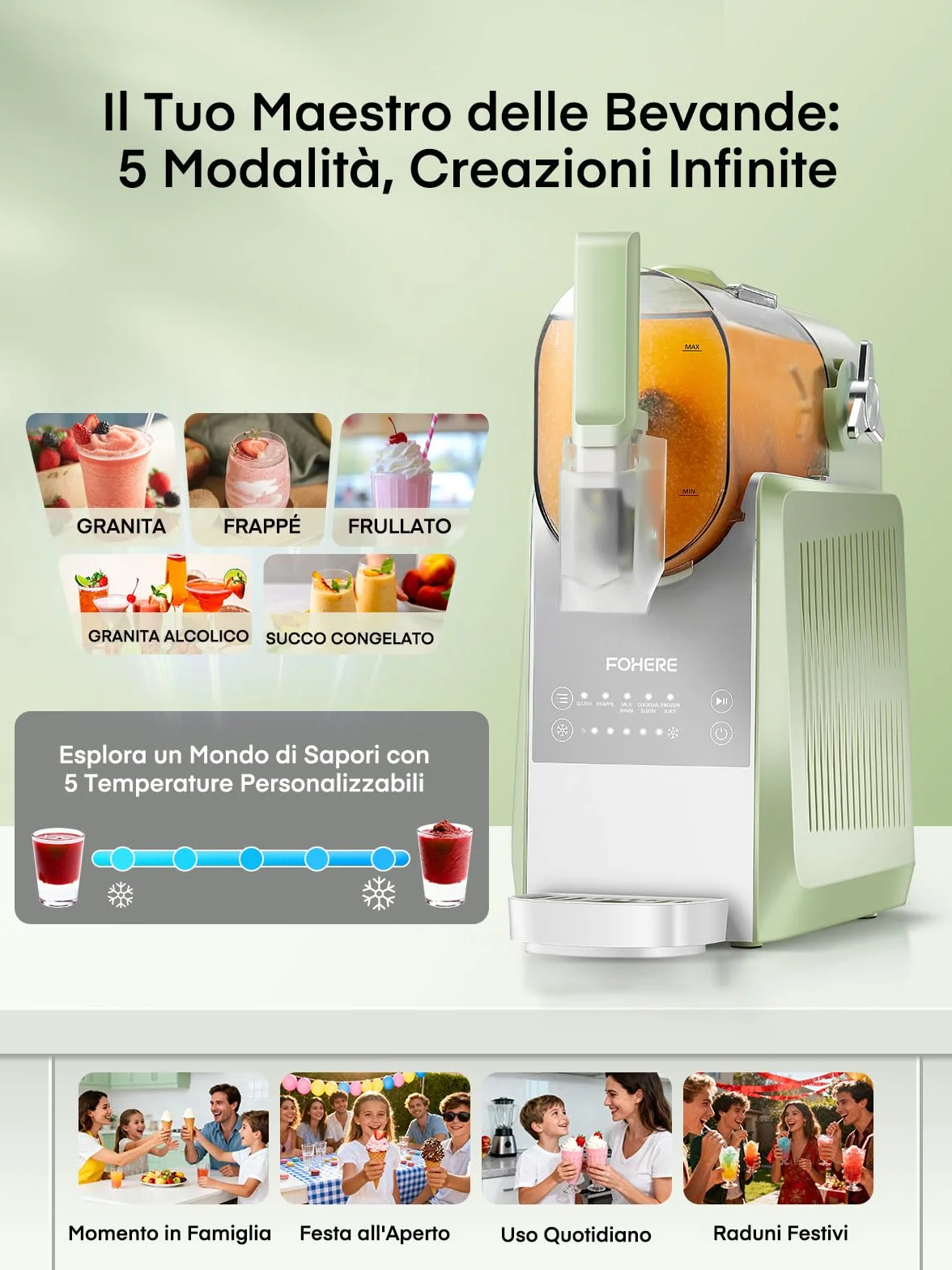 FOHERE Macchina per Granita 2,6L 5 Programmi Autopulizia