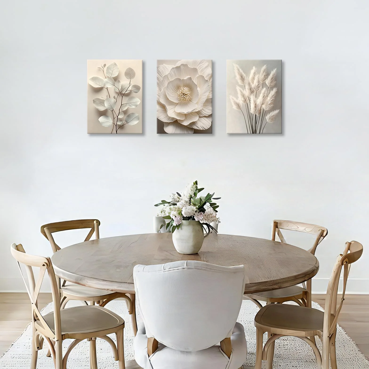 Neutro Beige Floreale Pianta Stampa su Tela Con Cornice Boho 3D Texturizzato Fiore Botanico Quadri Moderni Decorazione Murale 30x40cmx3