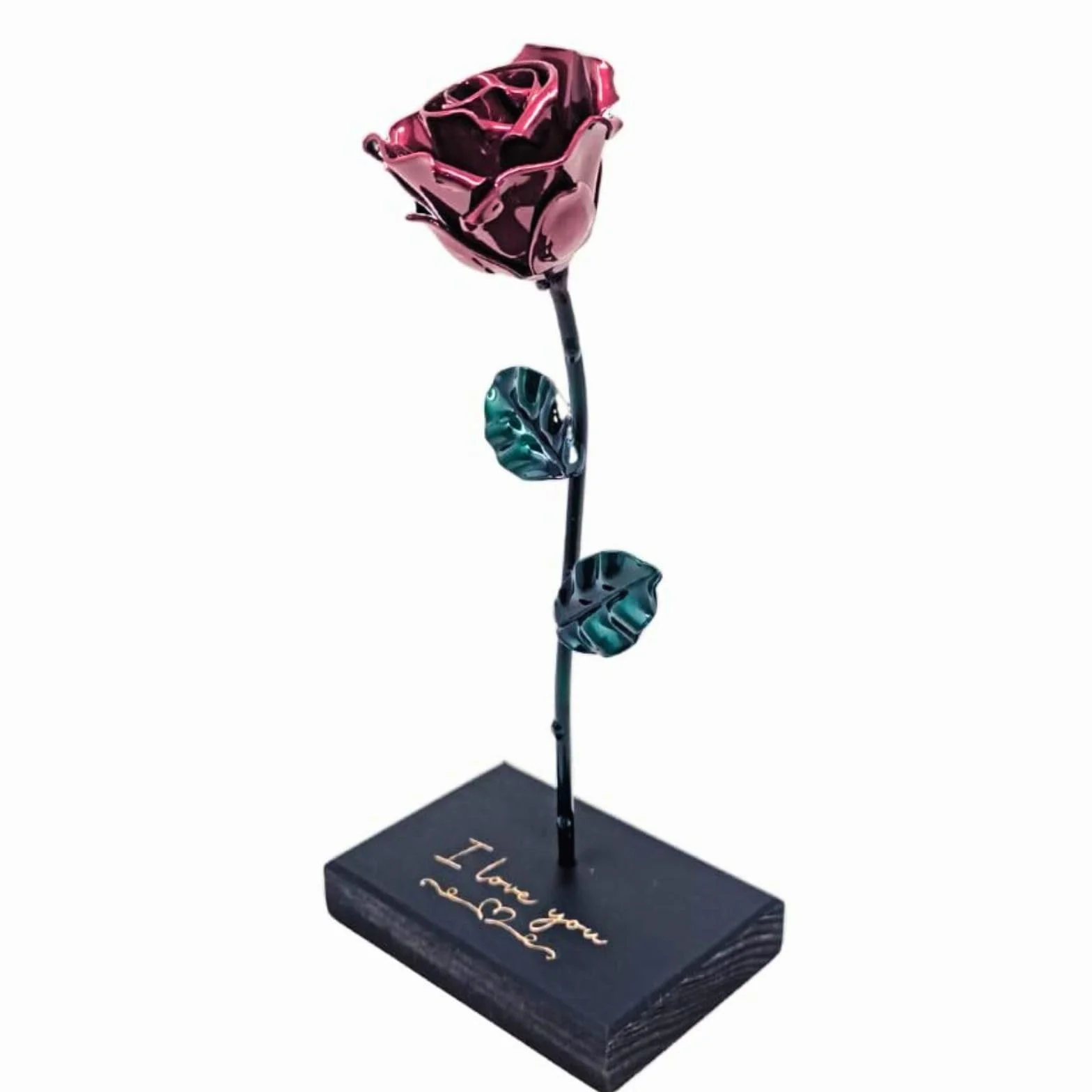 Forging Art Bcn® Rosa Eterna in Ferro Forgiato a Mano con Piedistallo - Edizione I Love You - Regalo Festa della mamma, San Valentino