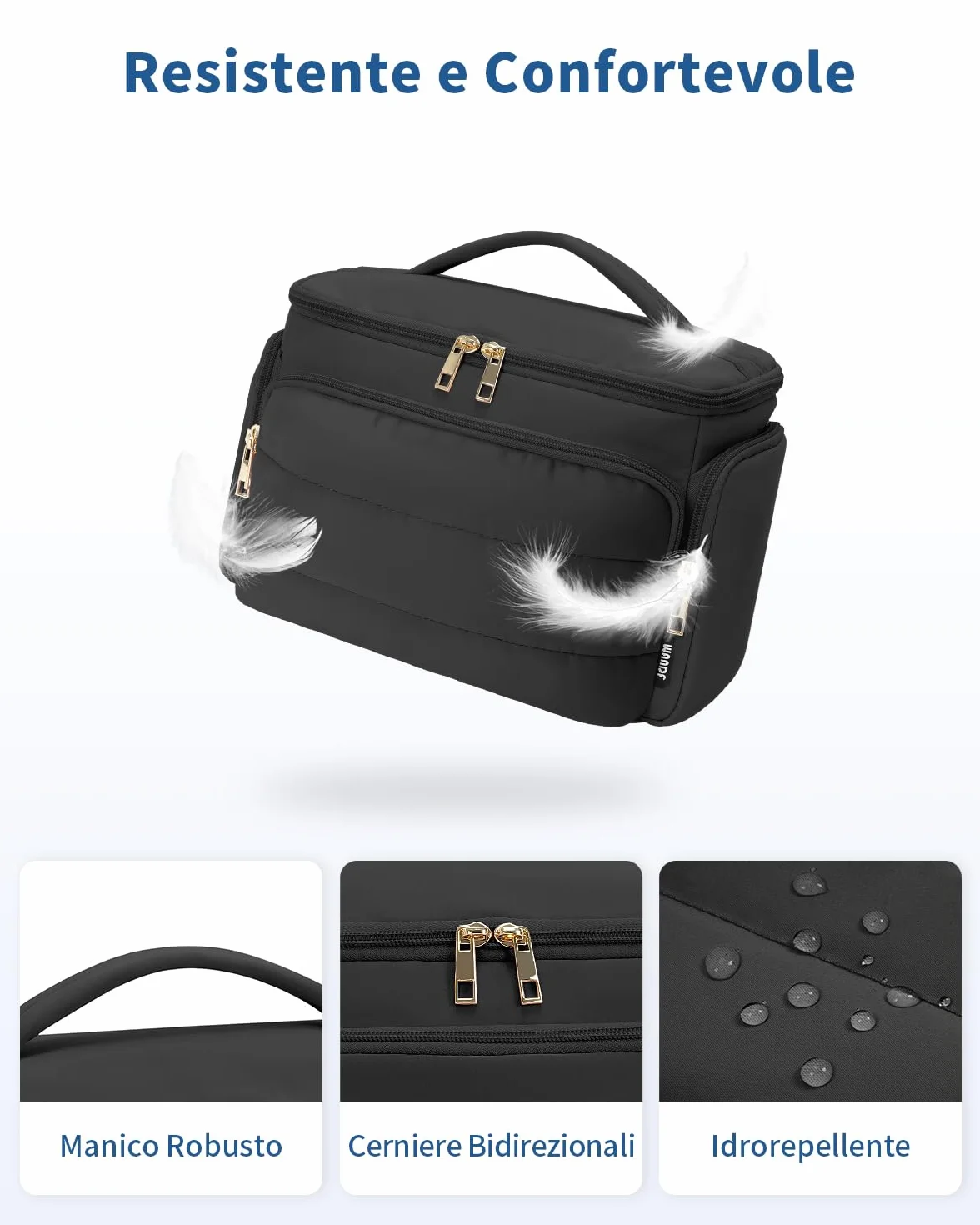 WANDF Beauty Case da Viaggio Donna, Grande Trousse Trucco a Larga Apertura con Maniglia, Organizer per Toiletries, Cosmetici, Accessori ed Essenziali da Viaggio, Nero