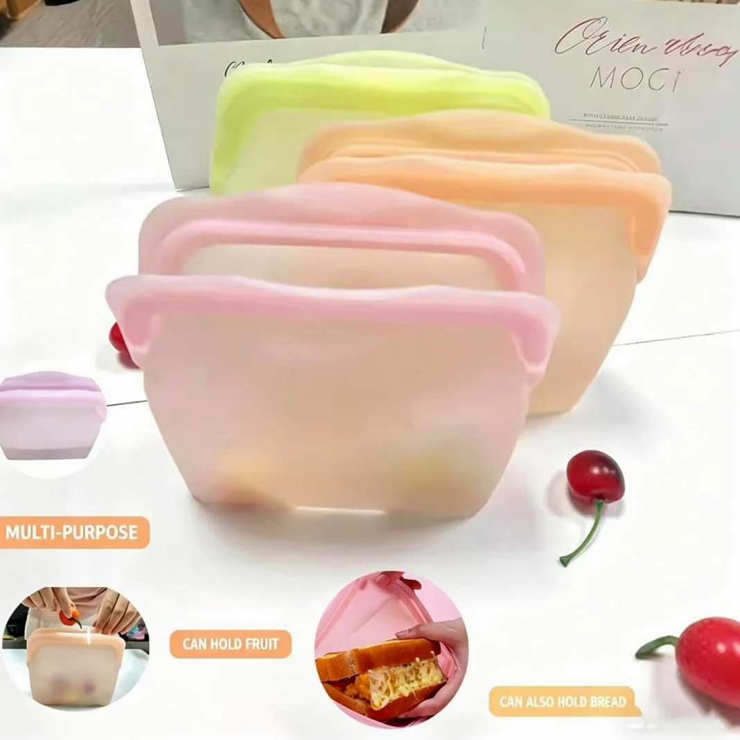 Sacchetto alimentare riutilizzabile in silicone, contenitore autoportante anti-perditaare riutilizzabile in silicone, contenitore autoportante anti-perdita per freezer, microonde (ABCD)