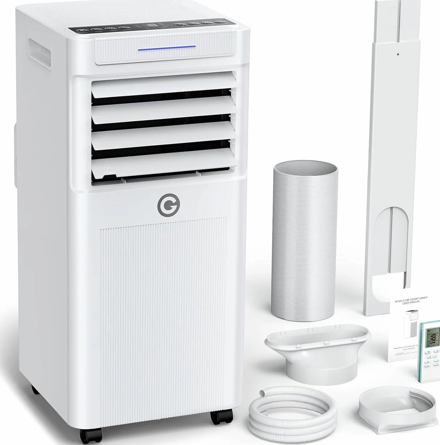 Condizionatore Portatile 9000 BTU con Deumidificatore 4 in 1, Ventilatore di Raffreddamento a 2 Velocità, Display Digitale e Telecomando, Kit Finestra, Timer 24 Ore Per Stanze Fino a 25 m²/78m³