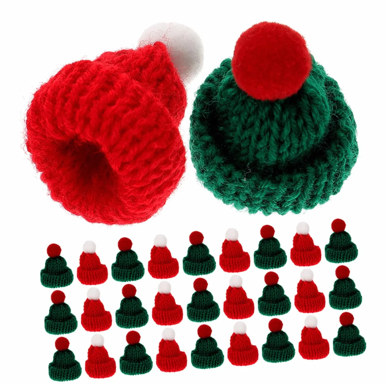 SHINEOFI 40 Pezzi Mini Cappelli Natalizi in Lana Lavorati Maglia Mini Cappellini per Decorazioni Te Accessori per Copribottiglie e Albero Natale