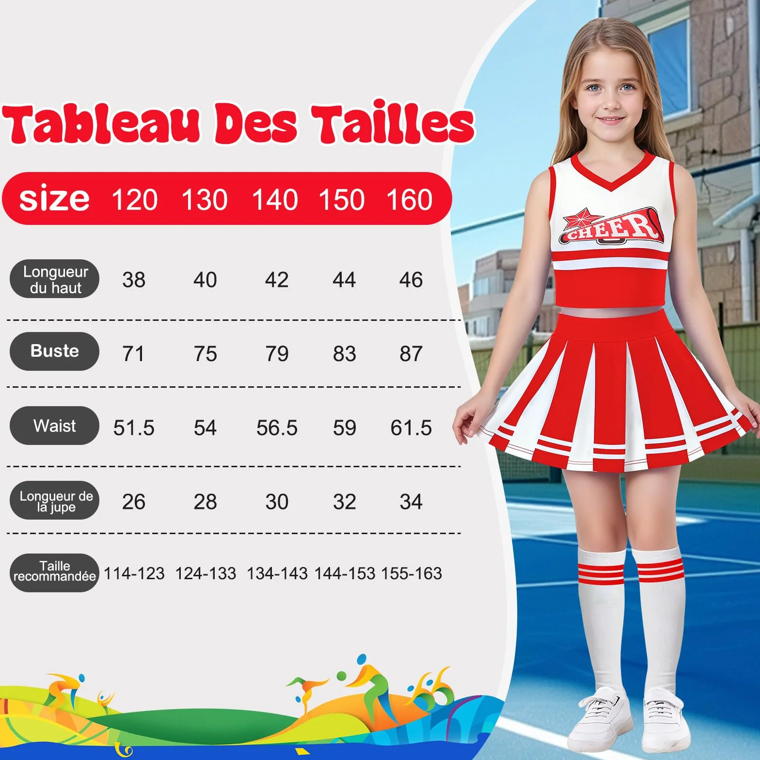 Luckyou Costume Cheerleader Bambina con Pompoms Calze Halloween