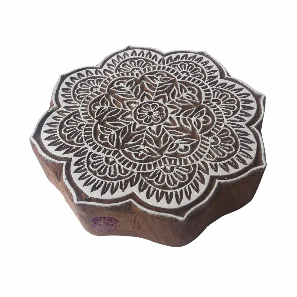 Royal Kraft 5 Pollici Fatto Mano Legno Blocchi Ampio Tondo Floreale Designs Grande Stampa Timbri