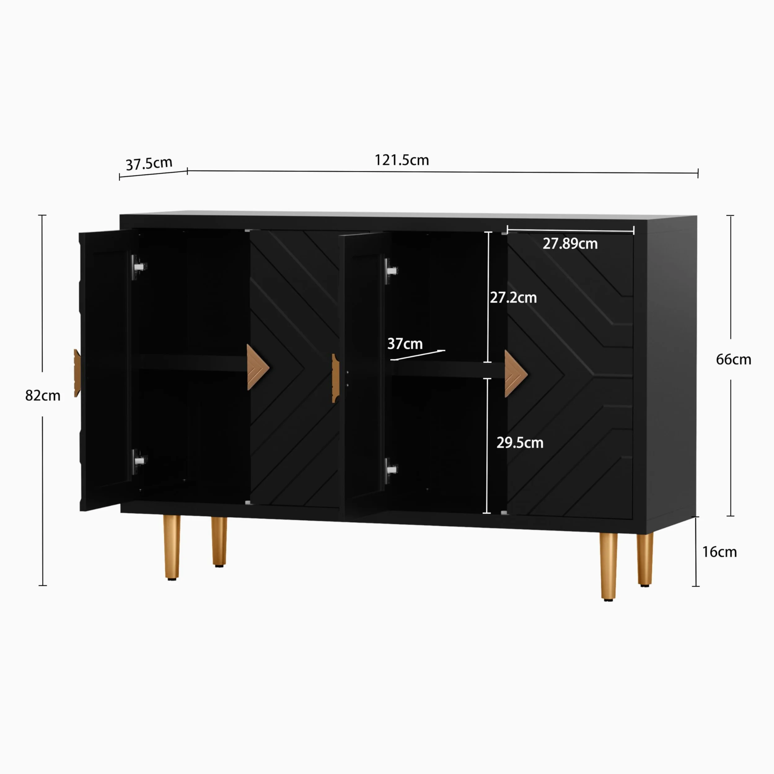 HOLTICO Credenza Moderna con 4 Ante, Armadietto con Design a Rilievo Geometrico, Mobile Multifunzione per Soggiorno, Cucina e Camera da Letto, 4 Colorazioni Esclusive, Nero Scuro