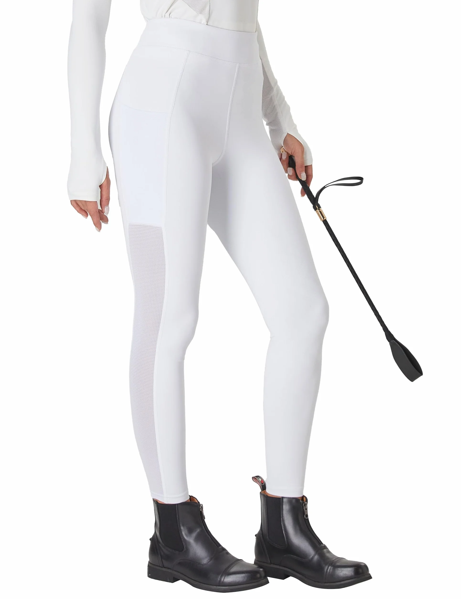 Pantaloni da equitazione da donna FitsT4 con inserti antiscivolo sul ginocchio, vita alta e tasche laterali