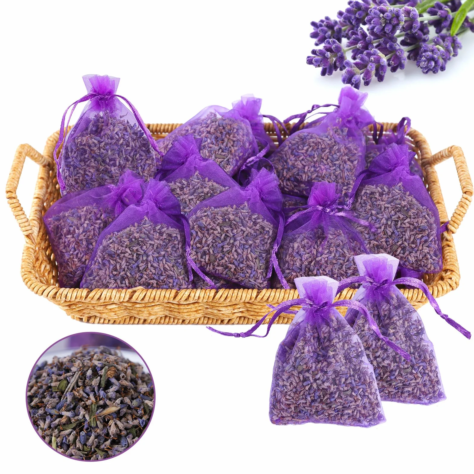 Zanfqvo 20 Sacchetti Profumati Lavanda - Lavanda Vera Essiccata per Armadi e Guardaroba - Protezione Antitarme - Profumatori per Cassetti e Ambient