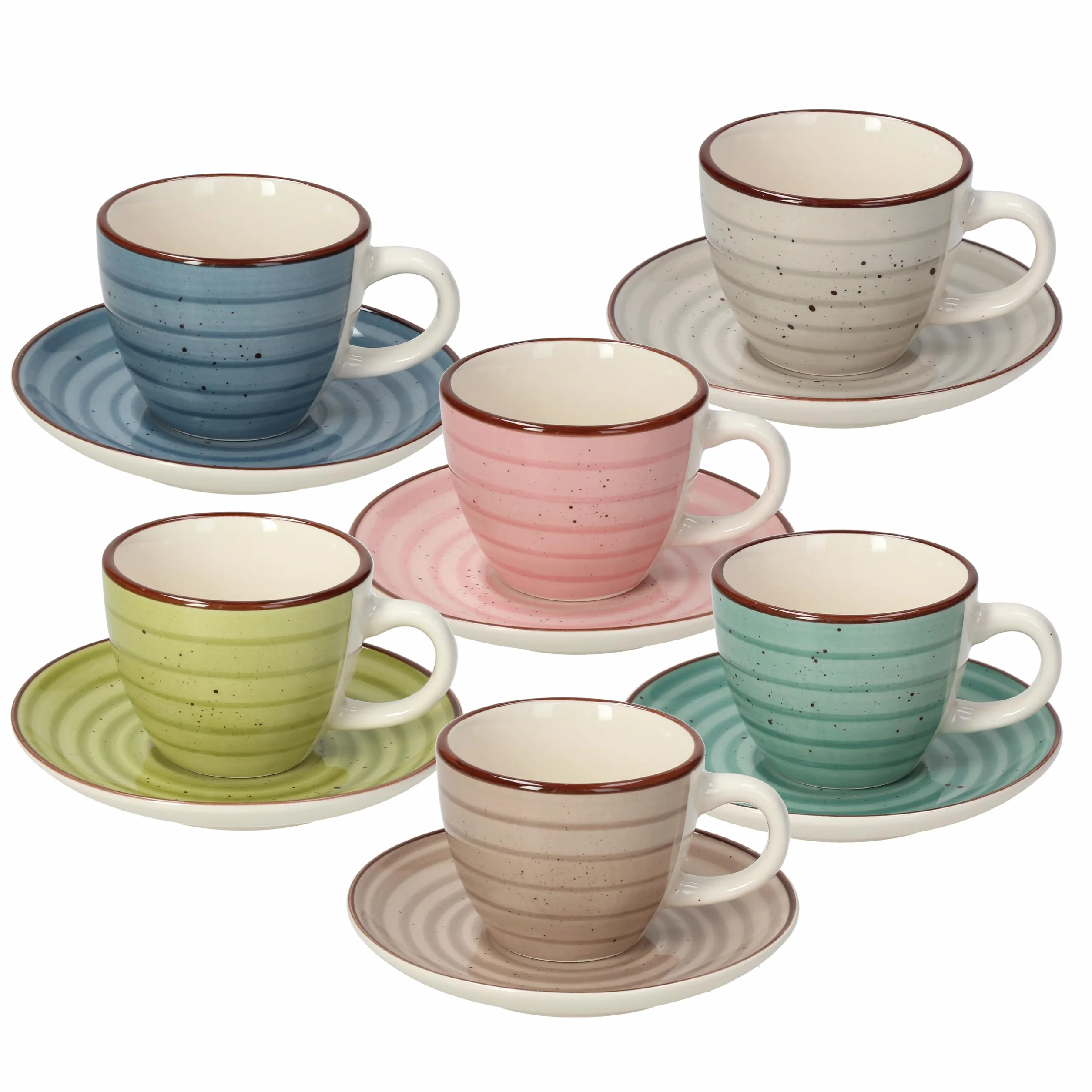 Tognana Urban Pastel confezione 6 tazze caffè con piattino stoneware dipinto a mano multicolor
